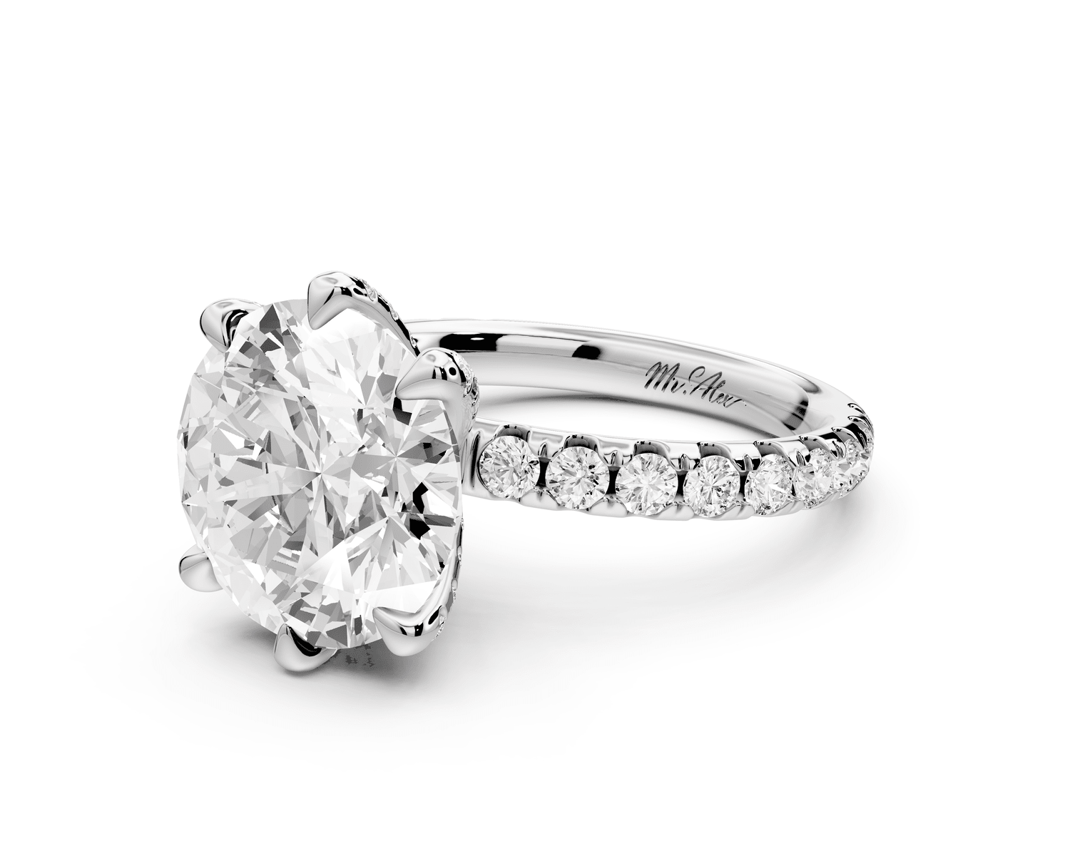 Elise - 4ct platinum round diamond 6 - Talon Prong Diamond Crown with Pavé Engagement Ring - Mr. Alex Jewelry