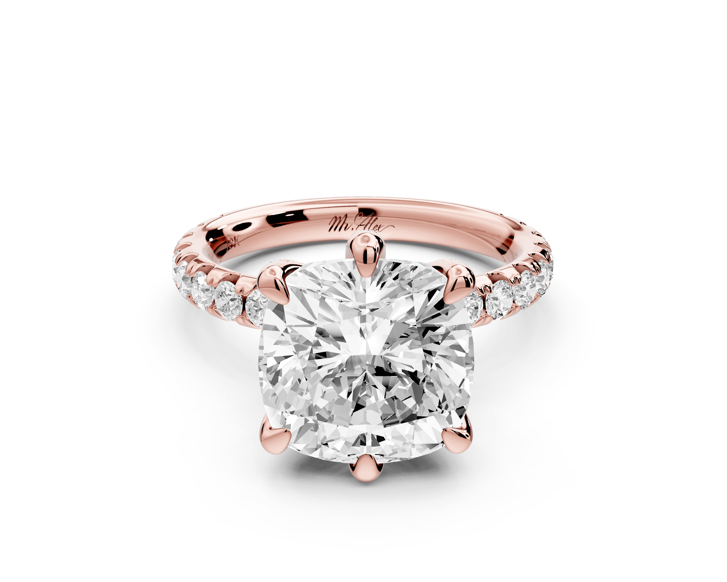 Elise - 5ct 14k rose gold cushion diamond 6 - Talon Prong Diamond Crown with Pavé Engagement Ring - Mr. Alex Jewelry