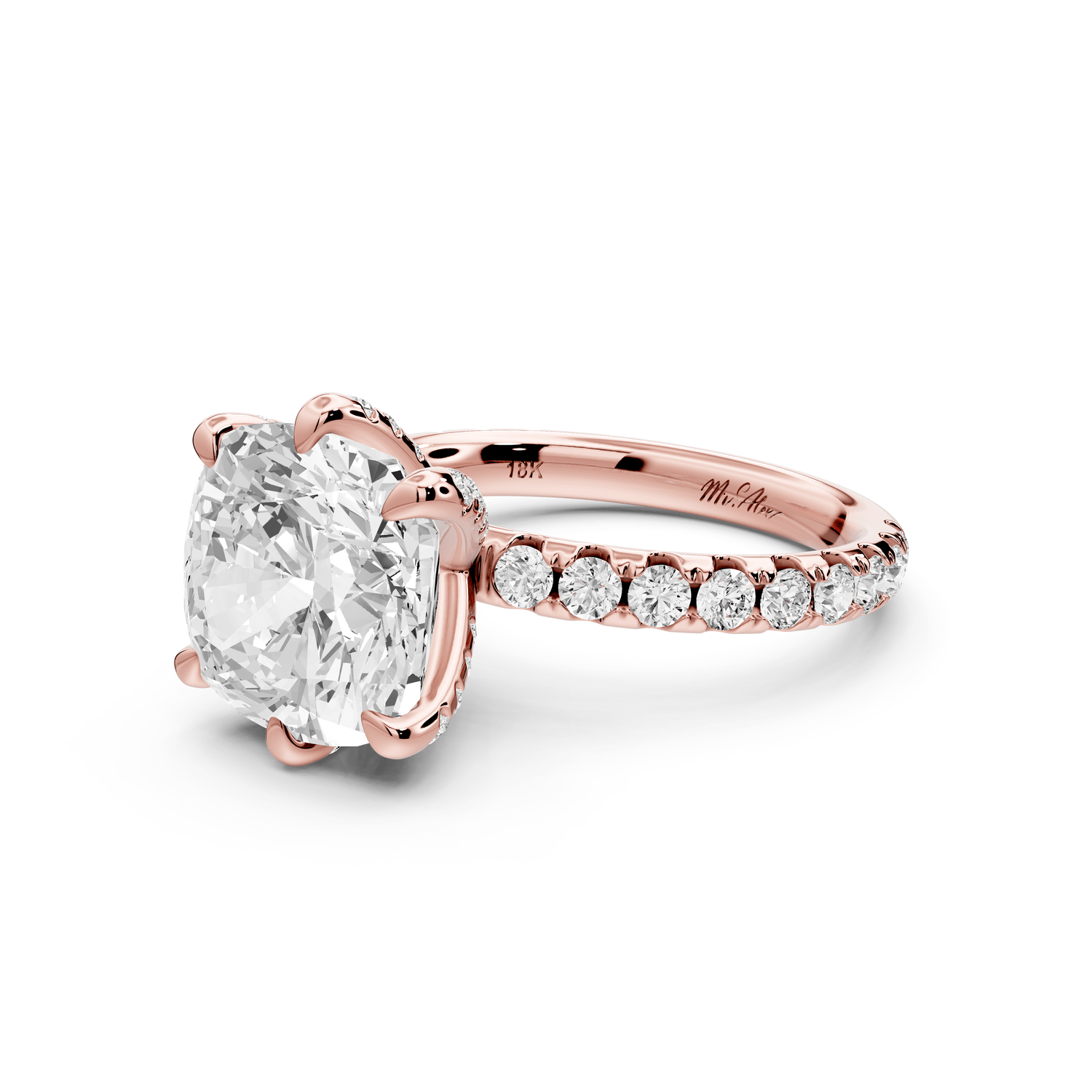 Elise - 5ct 14k rose gold cushion diamond 6 - Talon Prong Diamond Crown with Pavé Engagement Ring - Mr. Alex Jewelry