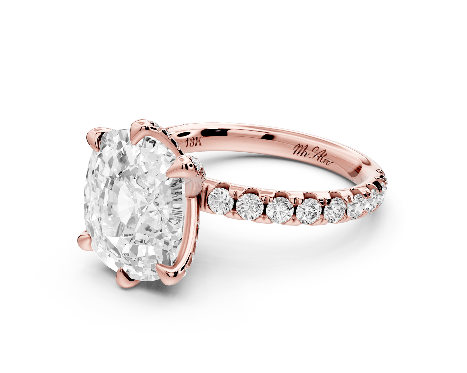 Elise - 5ct 14k rose gold ecushion diamond 6 - Talon Prong Diamond Crown with Pavé Engagement Ring - Mr. Alex Jewelry