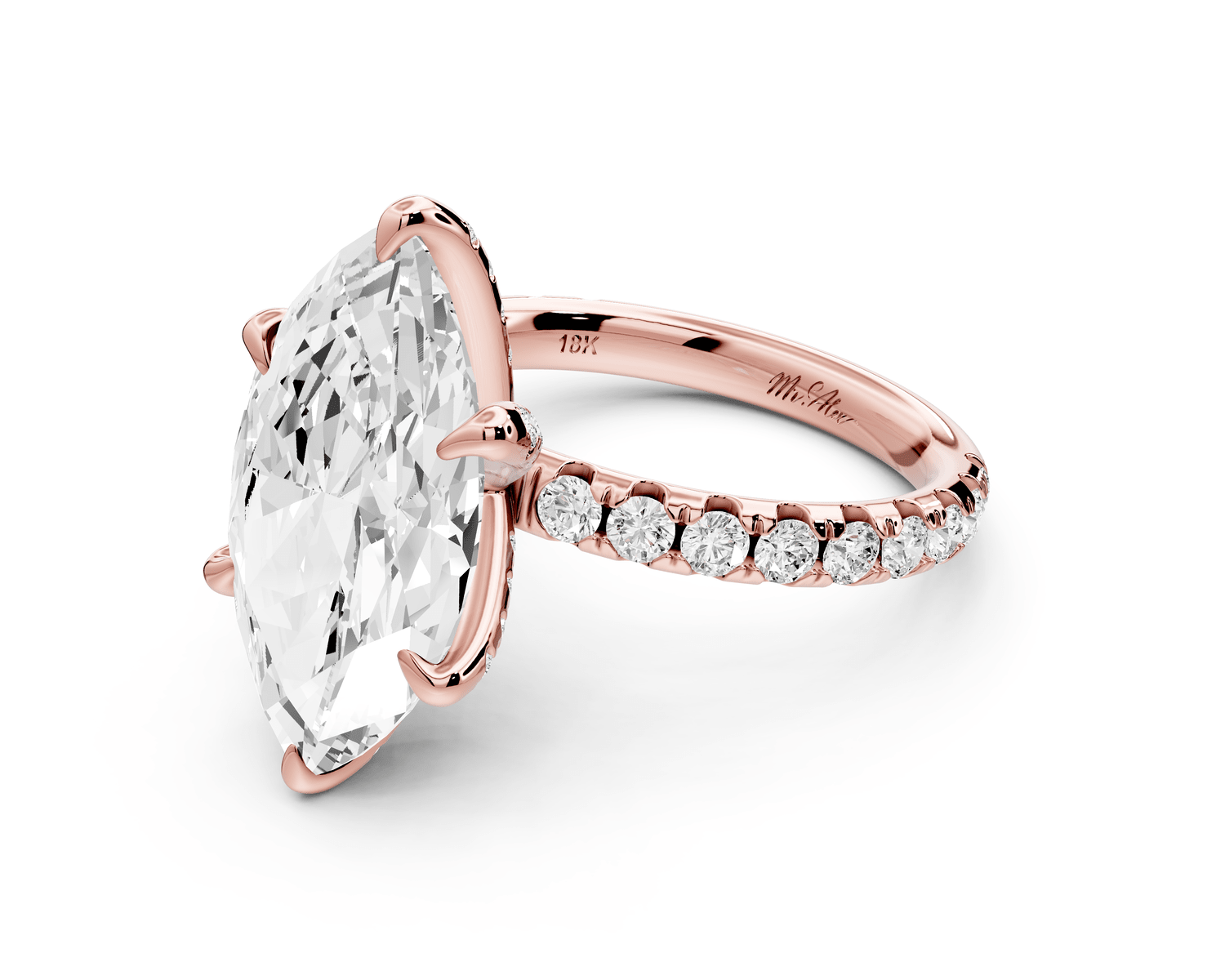 Elise - 5ct 14k rose gold marquise diamond 6 - Talon Prong Diamond Crown with Pavé Engagement Ring - Mr. Alex Jewelry