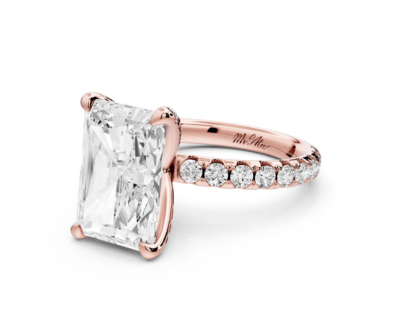 Elise - 5ct 14k rose gold radiant diamond 6 - Talon Prong Diamond Crown with Pavé Engagement Ring - Mr. Alex Jewelry