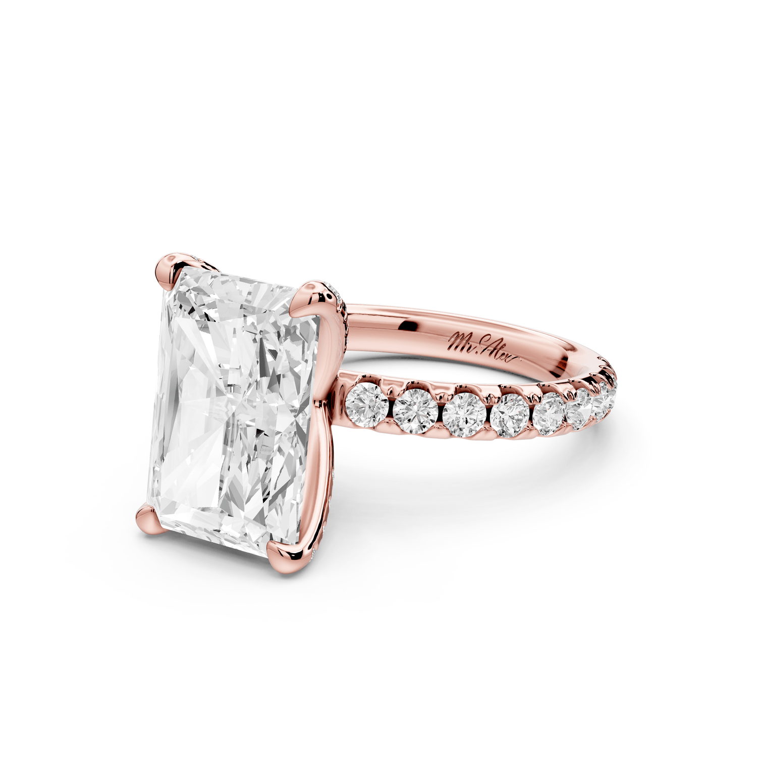 Elise - 5ct 14k rose gold radiant diamond 6 - Talon Prong Diamond Crown with Pavé Engagement Ring - Mr. Alex Jewelry