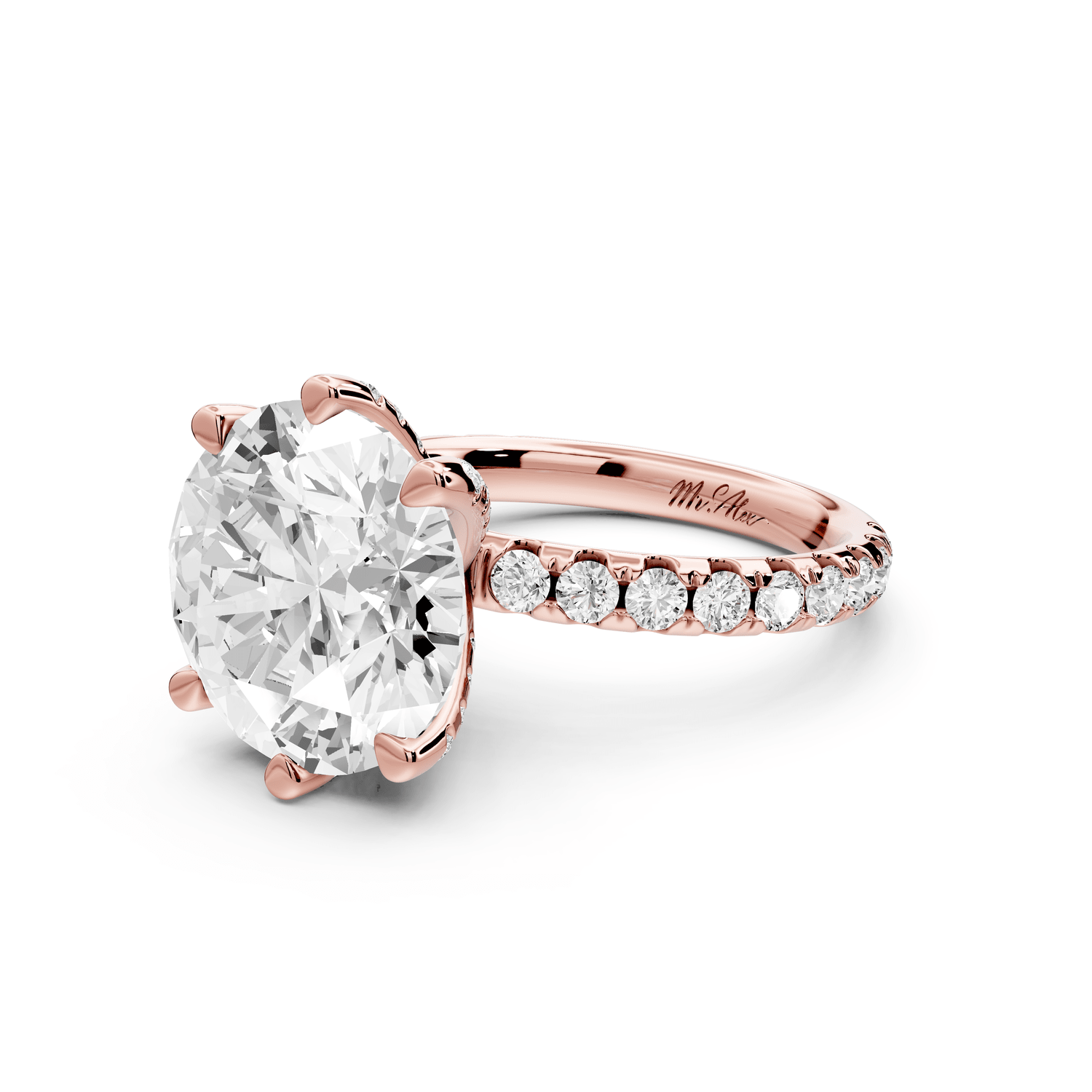 Elise - 5ct 14k rose gold round diamond 6 - Talon Prong Diamond Crown with Pavé Engagement Ring - Mr. Alex Jewelry