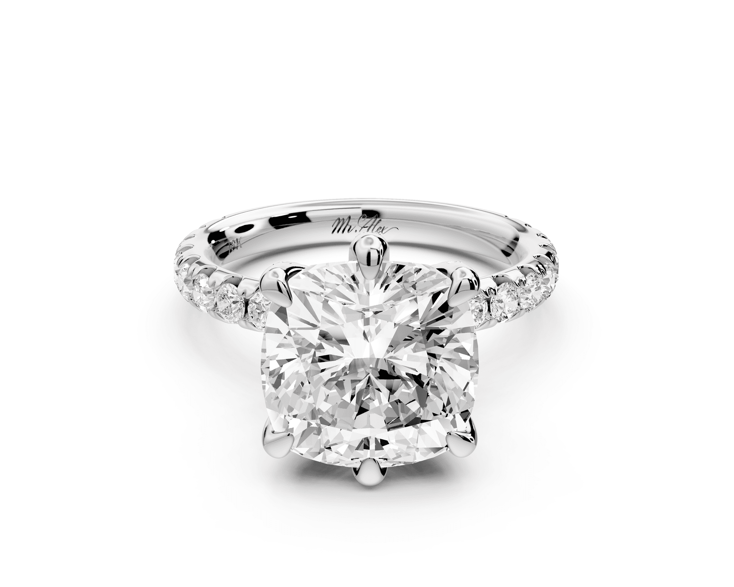 Elise - 5ct 14k white gold cushion diamond 6 - Talon Prong Diamond Crown with Pavé Engagement Ring - Mr. Alex Jewelry