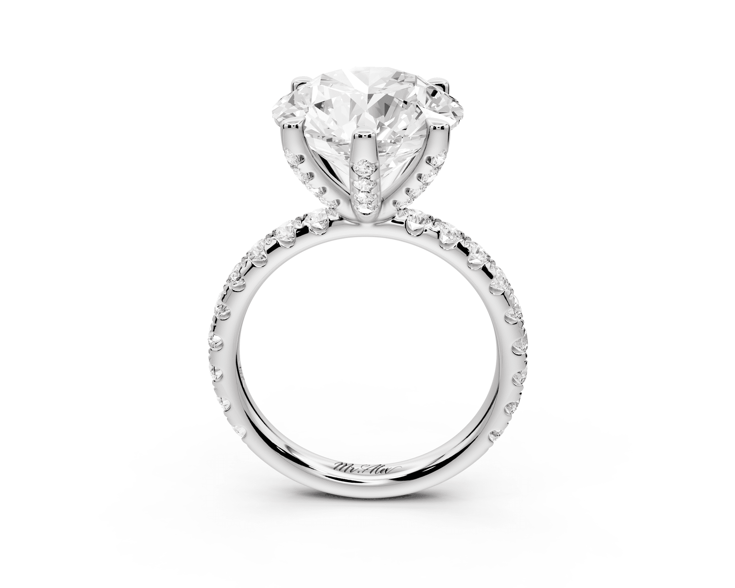 Elise - 5ct 14k white gold round diamond 6 - Talon Prong Diamond Crown with Pavé Engagement Ring - Mr. Alex Jewelry