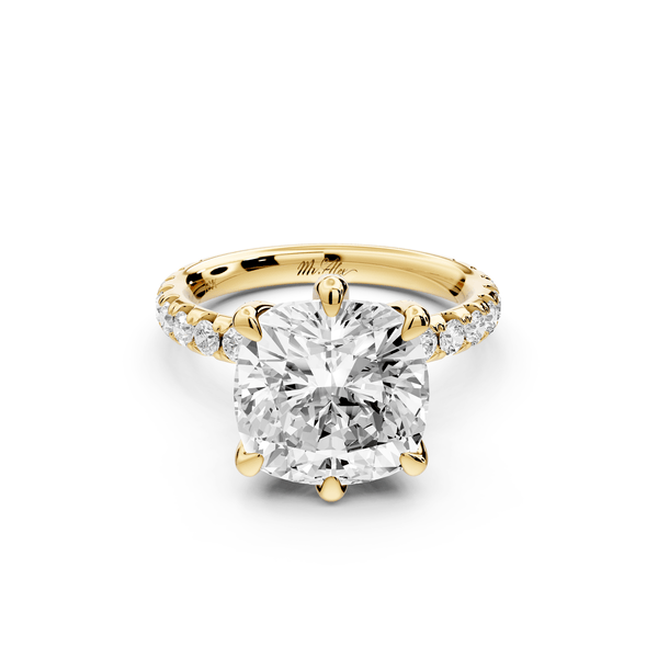Elise - 5ct 14k yellow gold cushion diamond 6 - Talon Prong Diamond Crown with Pavé Engagement Ring - Mr. Alex Jewelry