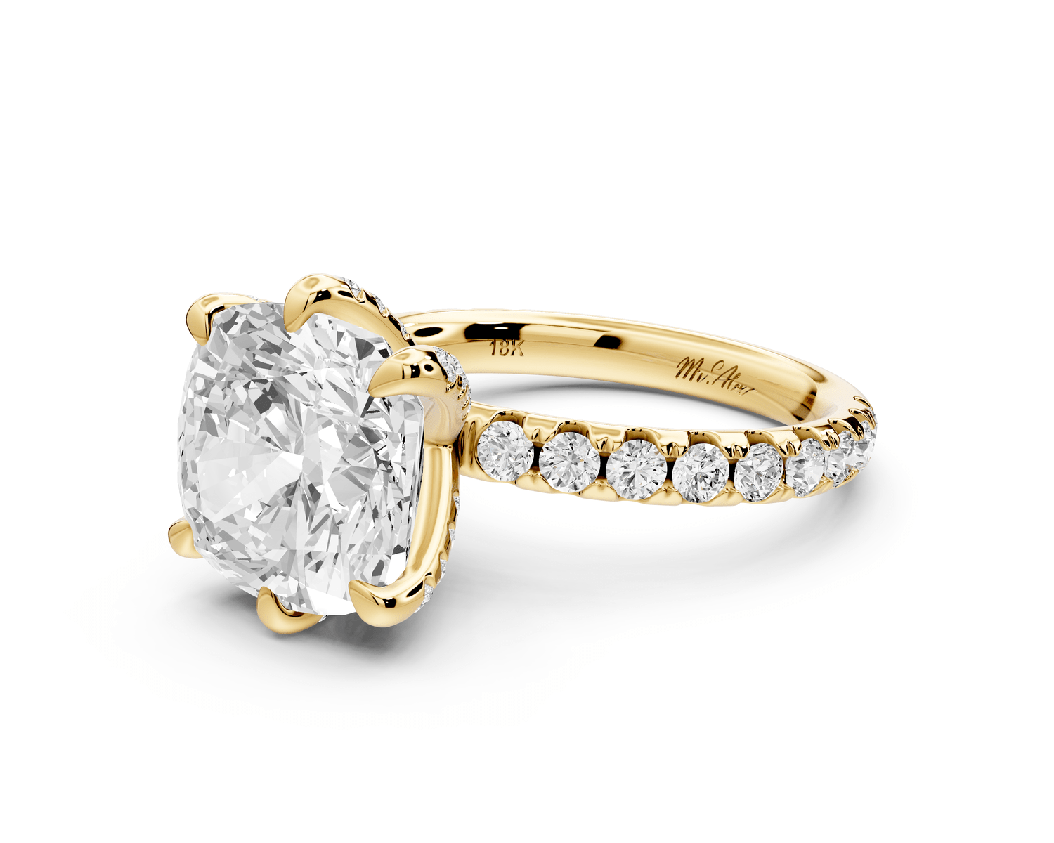 Elise - 5ct 14k yellow gold cushion diamond 6 - Talon Prong Diamond Crown with Pavé Engagement Ring - Mr. Alex Jewelry