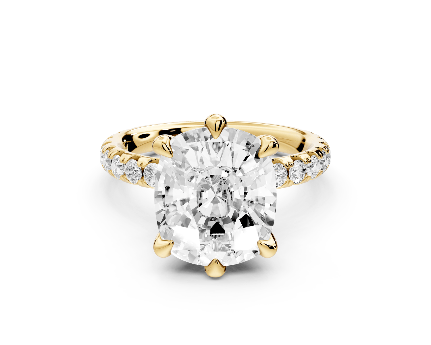 Elise - 5ct 14k yellow gold ecushion diamond 6 - Talon Prong Diamond Crown with Pavé Engagement Ring - Mr. Alex Jewelry
