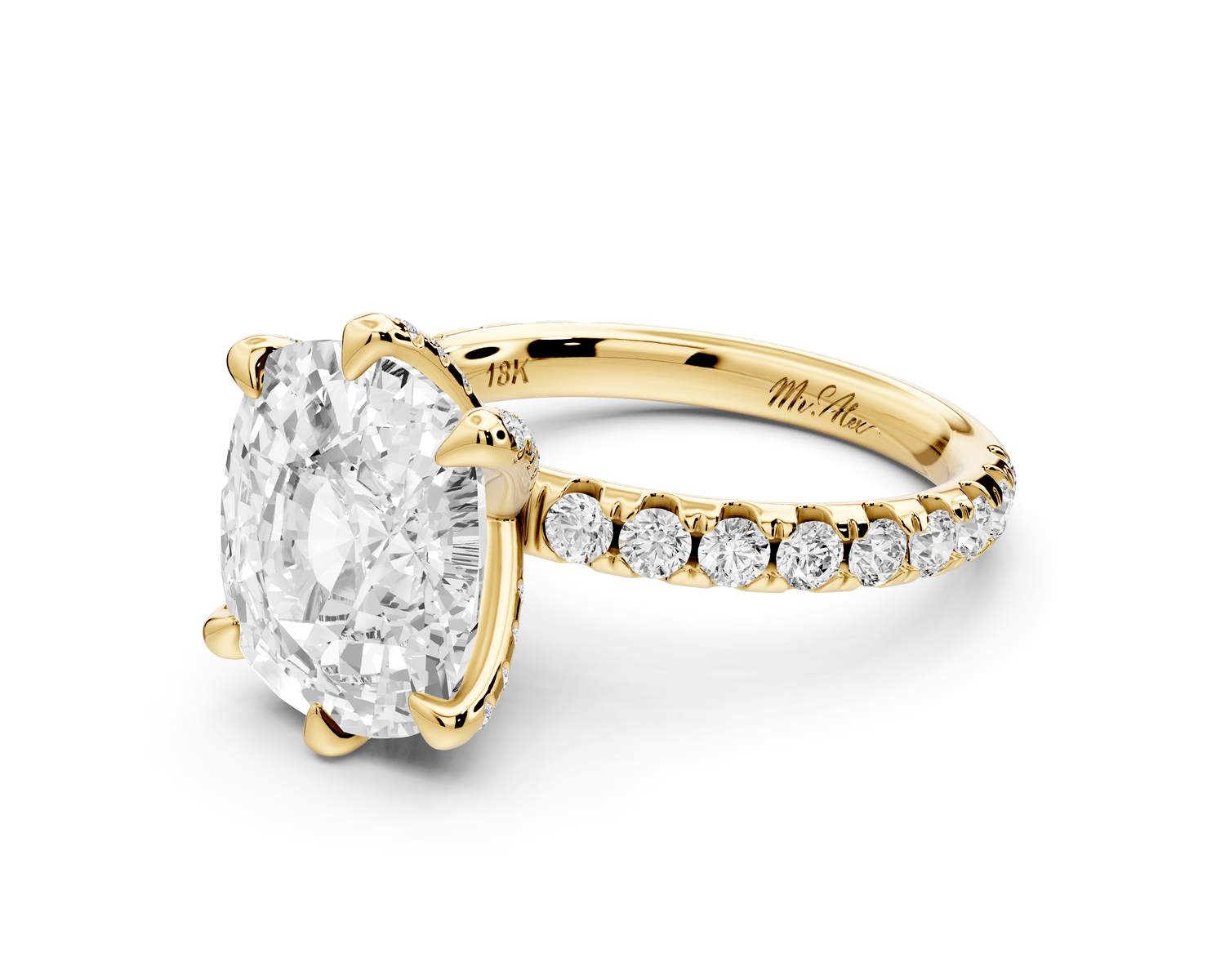 Elise - 5ct 14k yellow gold ecushion diamond 6 - Talon Prong Diamond Crown with Pavé Engagement Ring - Mr. Alex Jewelry