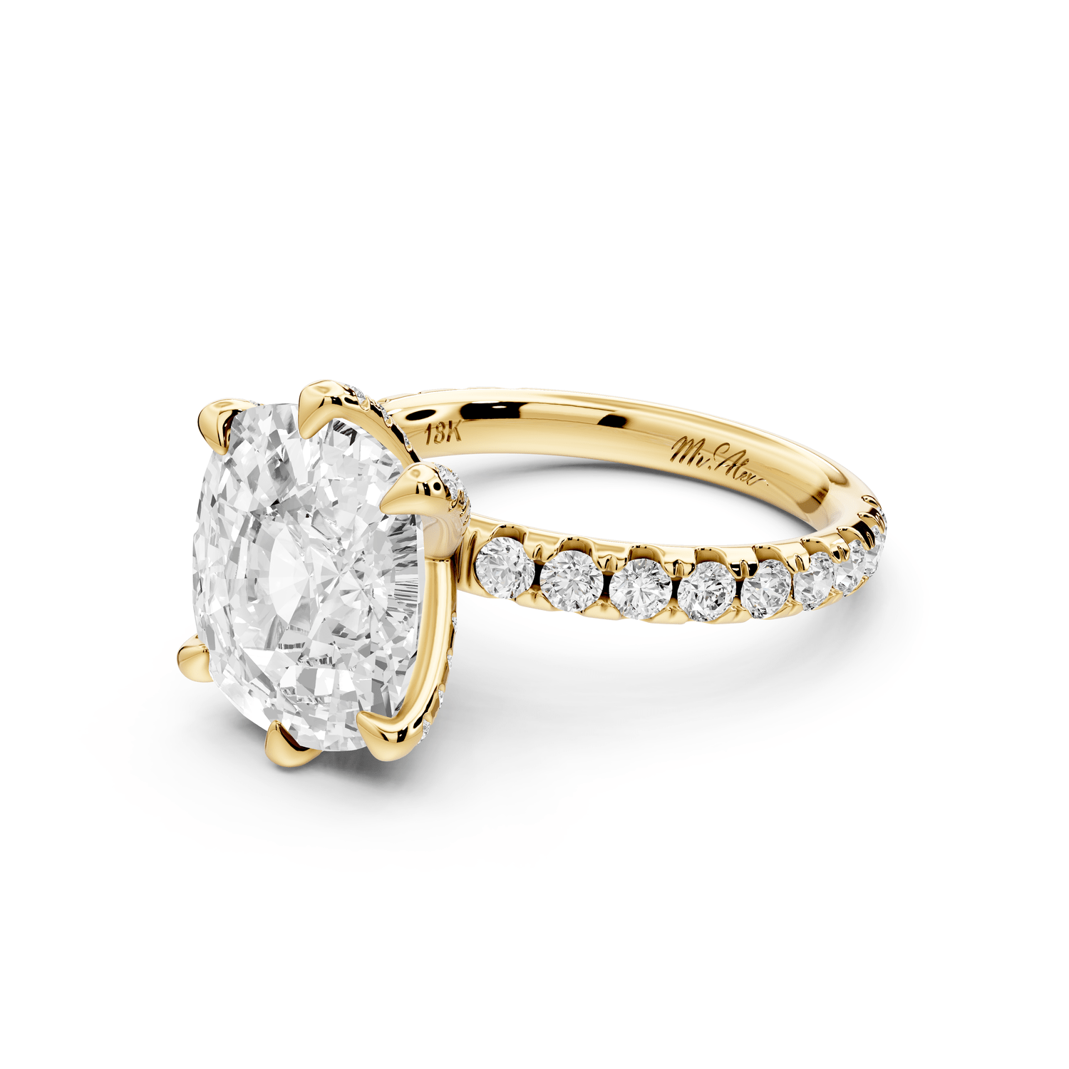 Elise - 5ct 14k yellow gold ecushion diamond 6 - Talon Prong Diamond Crown with Pavé Engagement Ring - Mr. Alex Jewelry