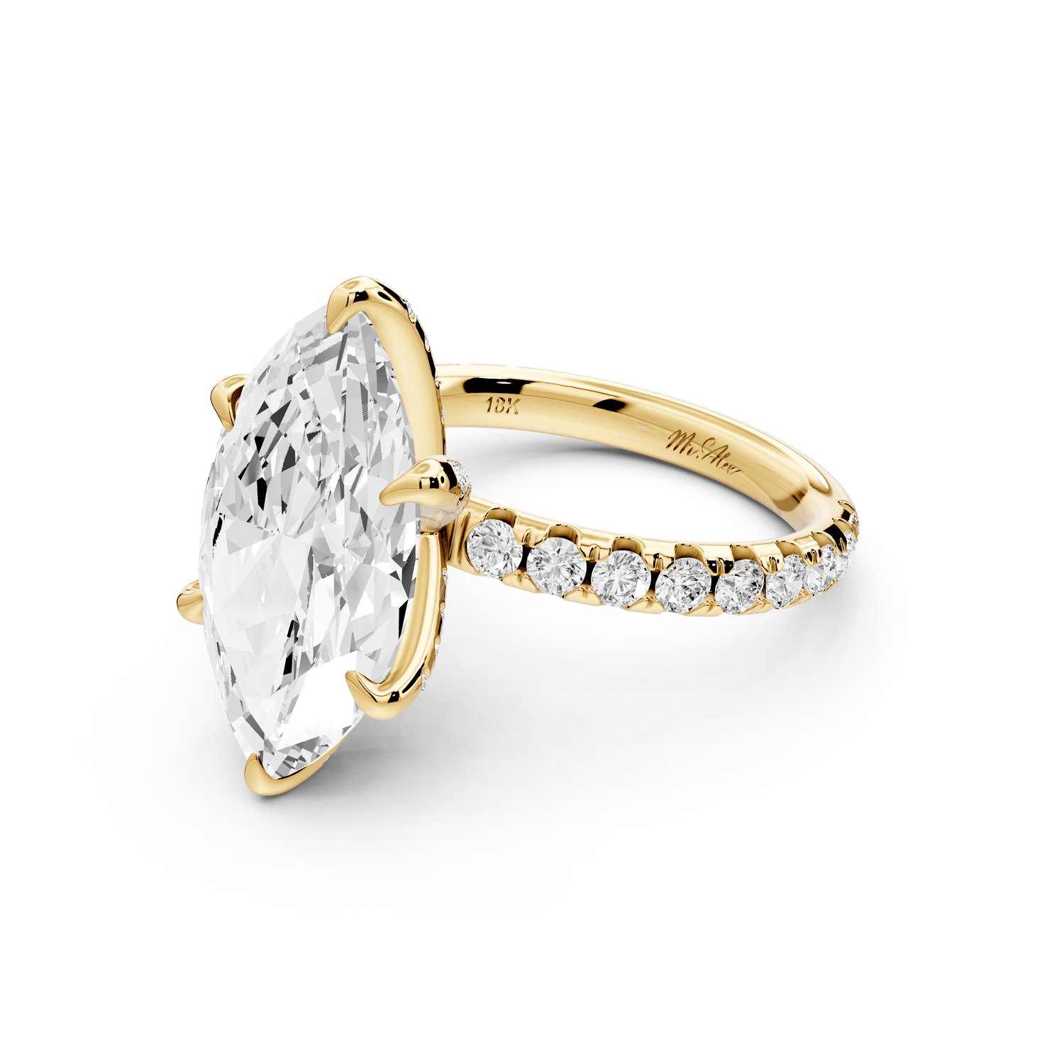 Elise - 5ct 14k yellow gold marquise diamond 6 - Talon Prong Diamond Crown with Pavé Engagement Ring - Mr. Alex Jewelry