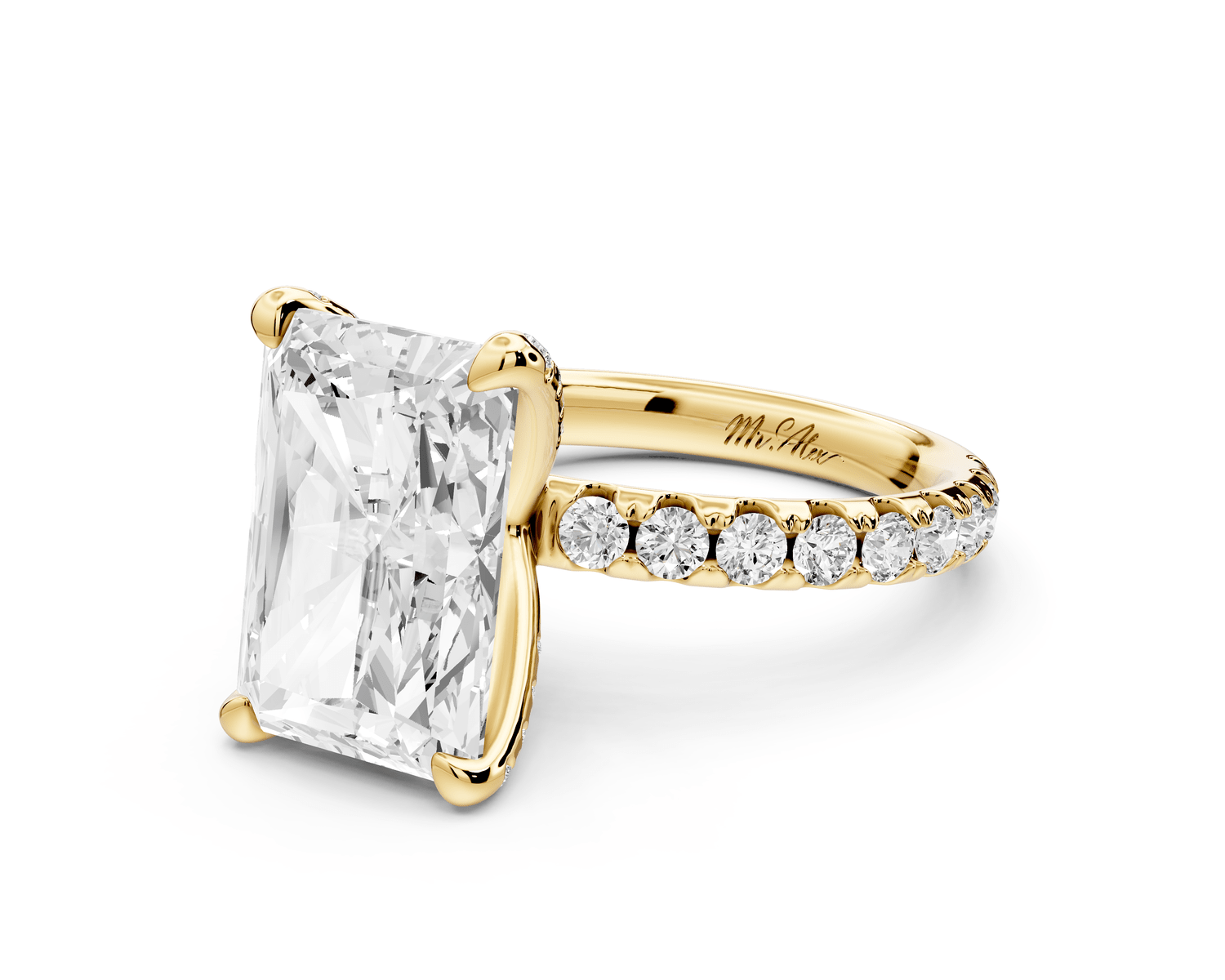 Elise - 5ct 14k yellow gold radiant diamond 6 - Talon Prong Diamond Crown with Pavé Engagement Ring - Mr. Alex Jewelry
