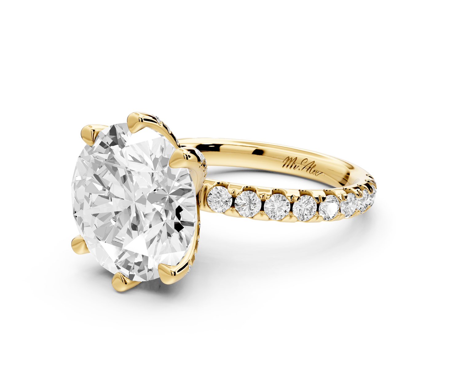 Elise - 5ct 14k yellow gold round diamond 6 - Talon Prong Diamond Crown with Pavé Engagement Ring - Mr. Alex Jewelry