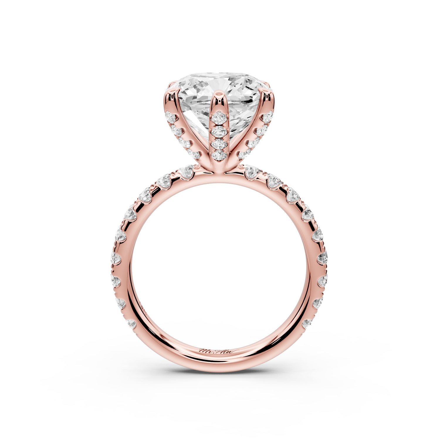 Elise - 5ct 18k rose gold cushion diamond 6 - Talon Prong Diamond Crown with Pavé Engagement Ring - Mr. Alex Jewelry