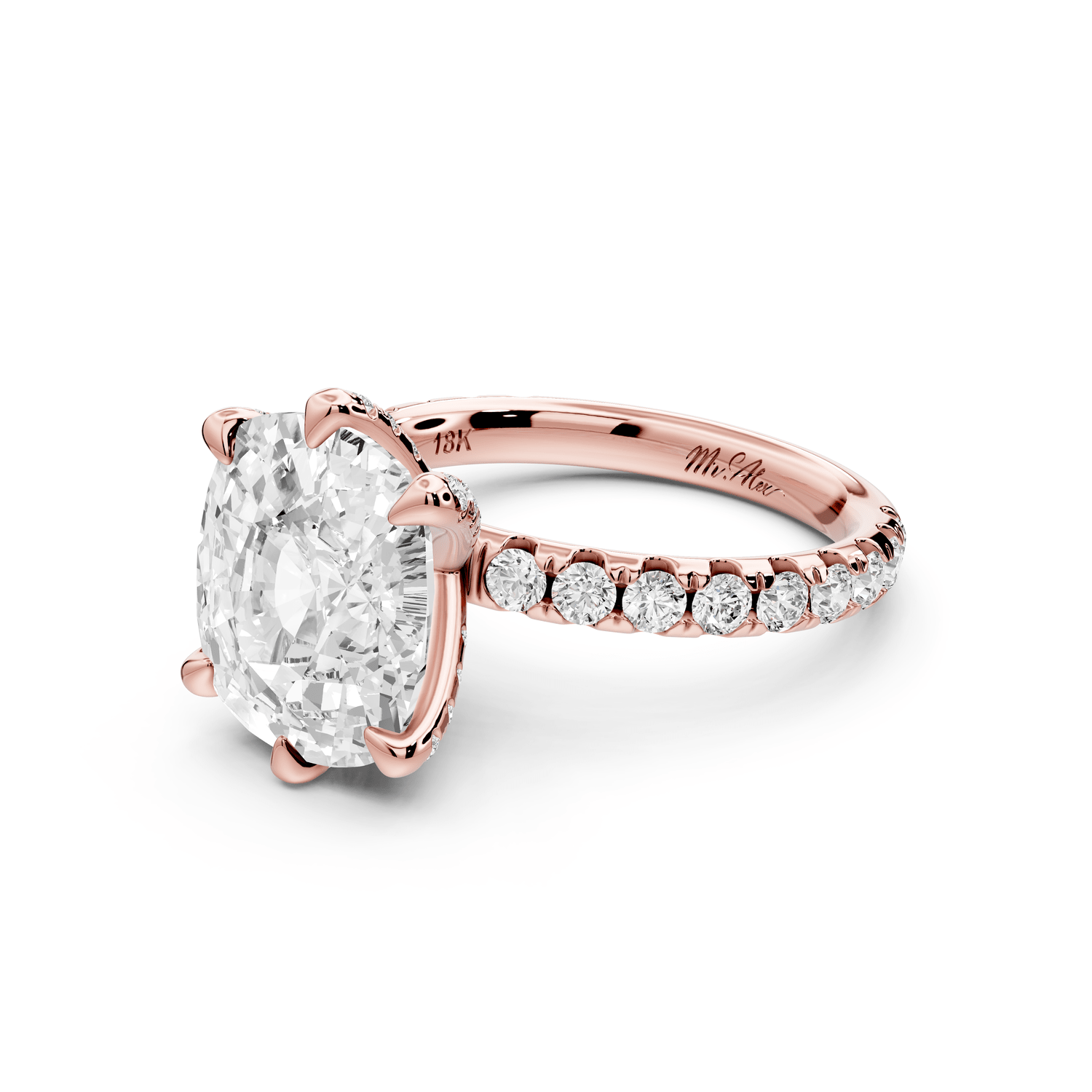 Elise - 5ct 18k rose gold ecushion diamond 6 - Talon Prong Diamond Crown with Pavé Engagement Ring - Mr. Alex Jewelry
