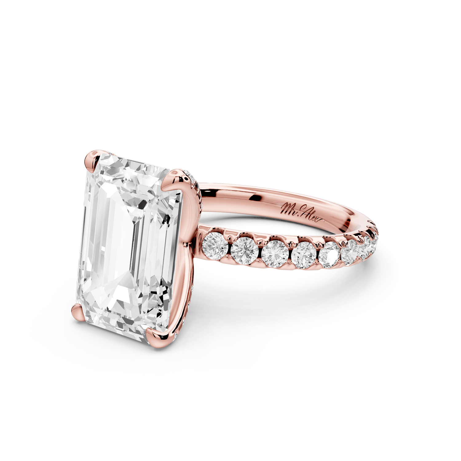 Elise - 5ct 18k rose gold emerald diamond 6 - Talon Prong Diamond Crown with Pavé Engagement Ring - Mr. Alex Jewelry