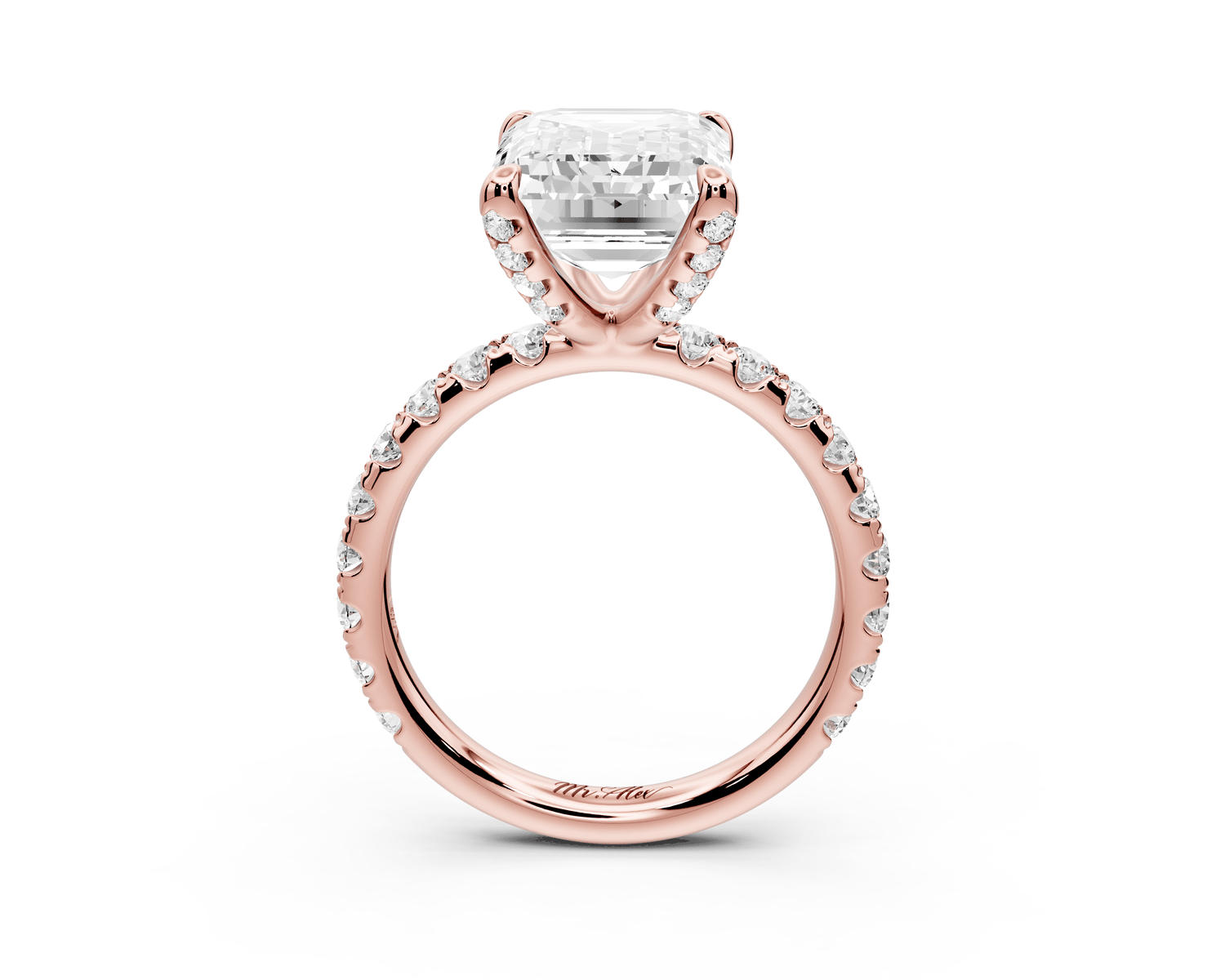 Elise - 5ct 18k rose gold emerald diamond 6 - Talon Prong Diamond Crown with Pavé Engagement Ring - Mr. Alex Jewelry