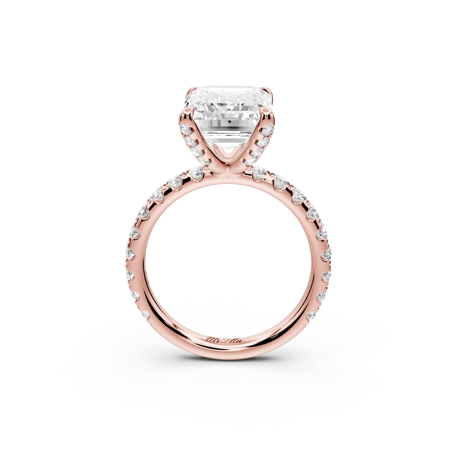 Elise - 5ct 18k rose gold emerald diamond 6 - Talon Prong Diamond Crown with Pavé Engagement Ring - Mr. Alex Jewelry