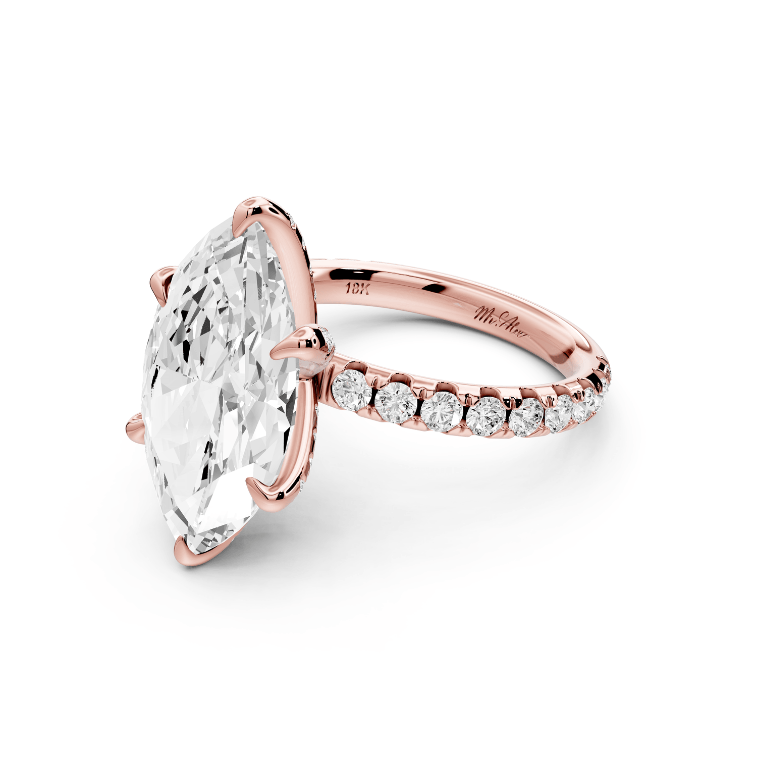 Elise - 5ct 18k rose gold marquise diamond 6 - Talon Prong Diamond Crown with Pavé Engagement Ring - Mr. Alex Jewelry