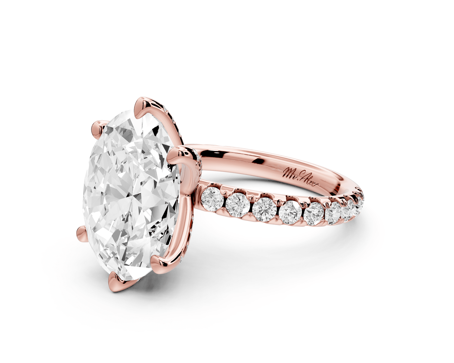 Elise - 5ct 18k rose gold oval diamond 6 - Talon Prong Diamond Crown with Pavé Engagement Ring - Mr. Alex Jewelry