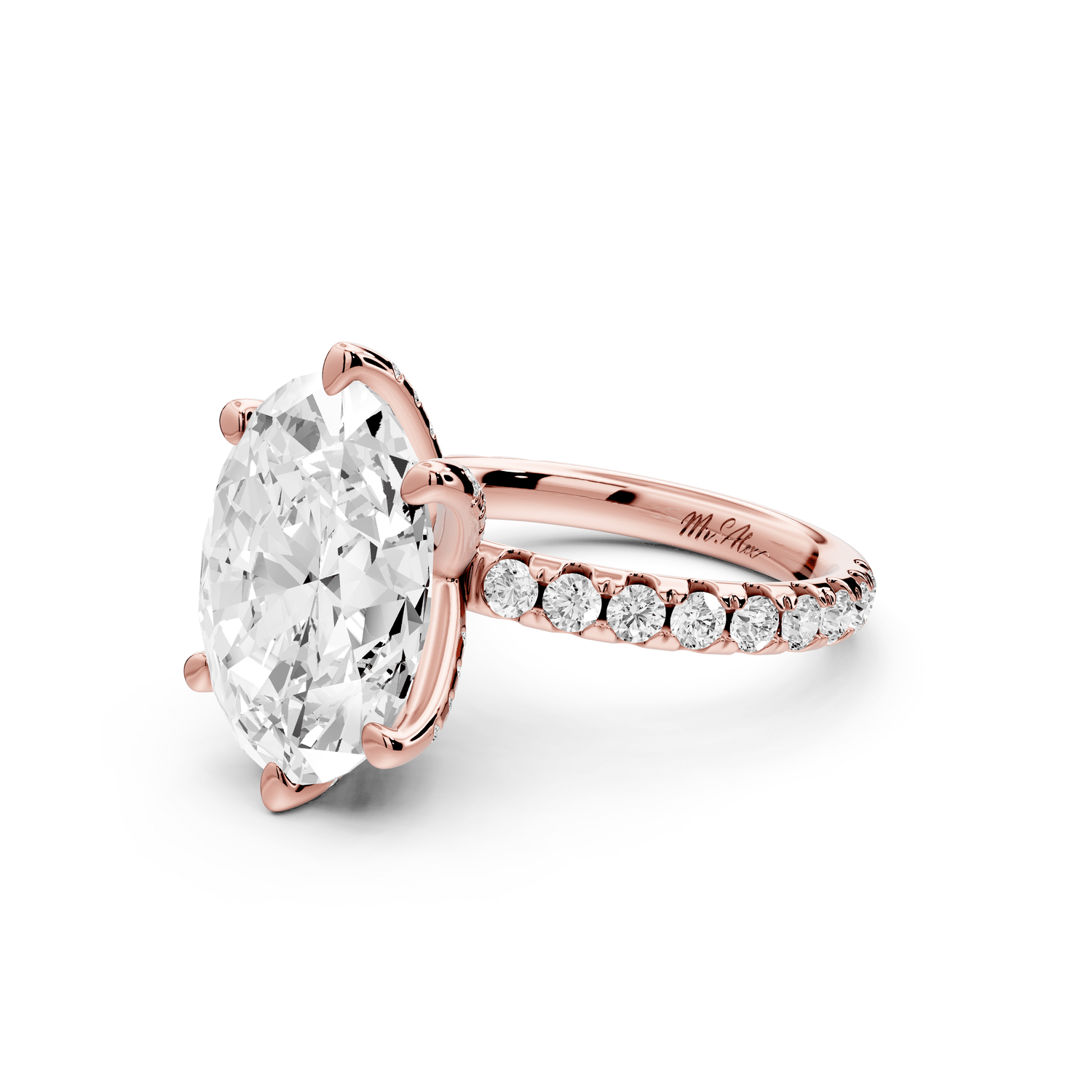 Elise - 5ct 18k rose gold oval diamond 6 - Talon Prong Diamond Crown with Pavé Engagement Ring - Mr. Alex Jewelry
