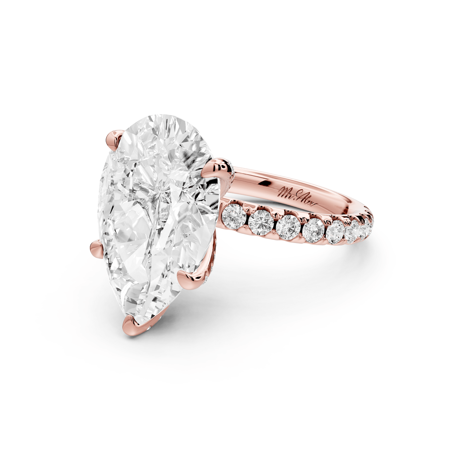 Elise - 5ct 18k rose gold pear diamond 6 - Talon Prong Diamond Crown with Pavé Engagement Ring - Mr. Alex Jewelry