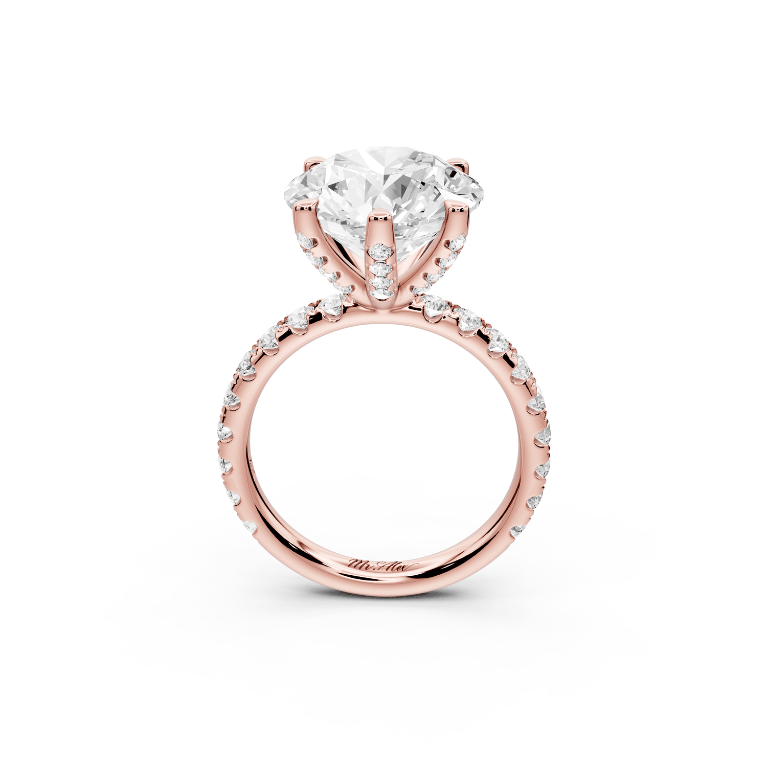 Elise - 5ct 18k rose gold round diamond 6 - Talon Prong Diamond Crown with Pavé Engagement Ring - Mr. Alex Jewelry