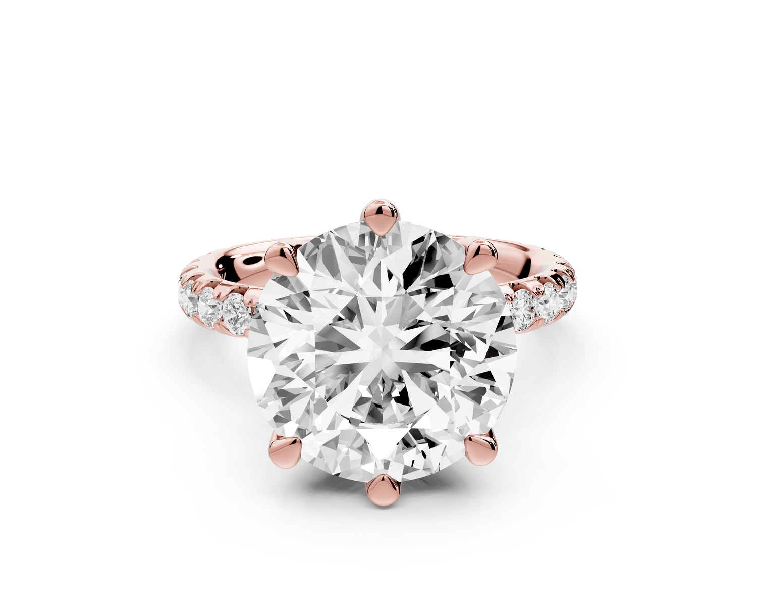 Elise - 5ct 18k rose gold round diamond 6 - Talon Prong Diamond Crown with Pavé Engagement Ring - Mr. Alex Jewelry