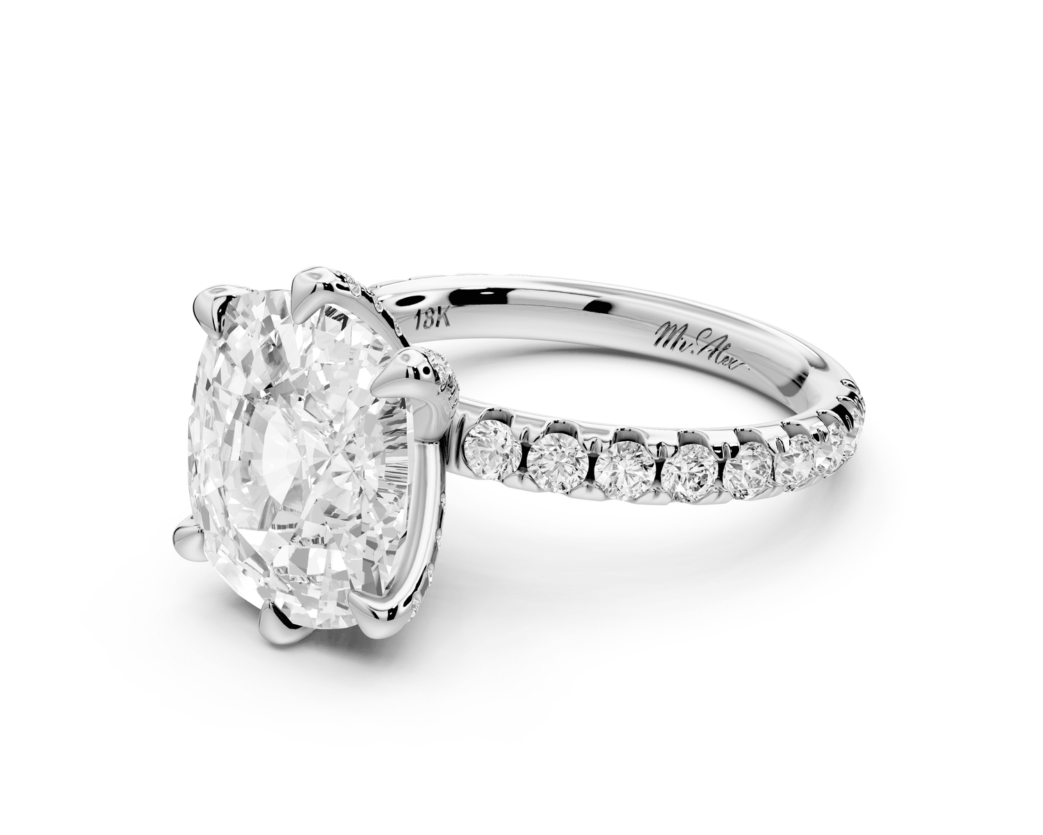 Elise - 5ct 18k white gold ecushion diamond 6 - Talon Prong Diamond Crown with Pavé Engagement Ring - Mr. Alex Jewelry
