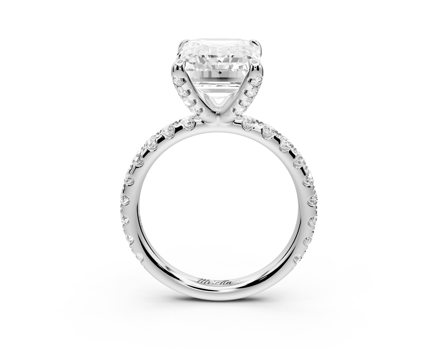 Elise - 5ct 18k white gold emerald diamond 6 - Talon Prong Diamond Crown with Pavé Engagement Ring - Mr. Alex Jewelry
