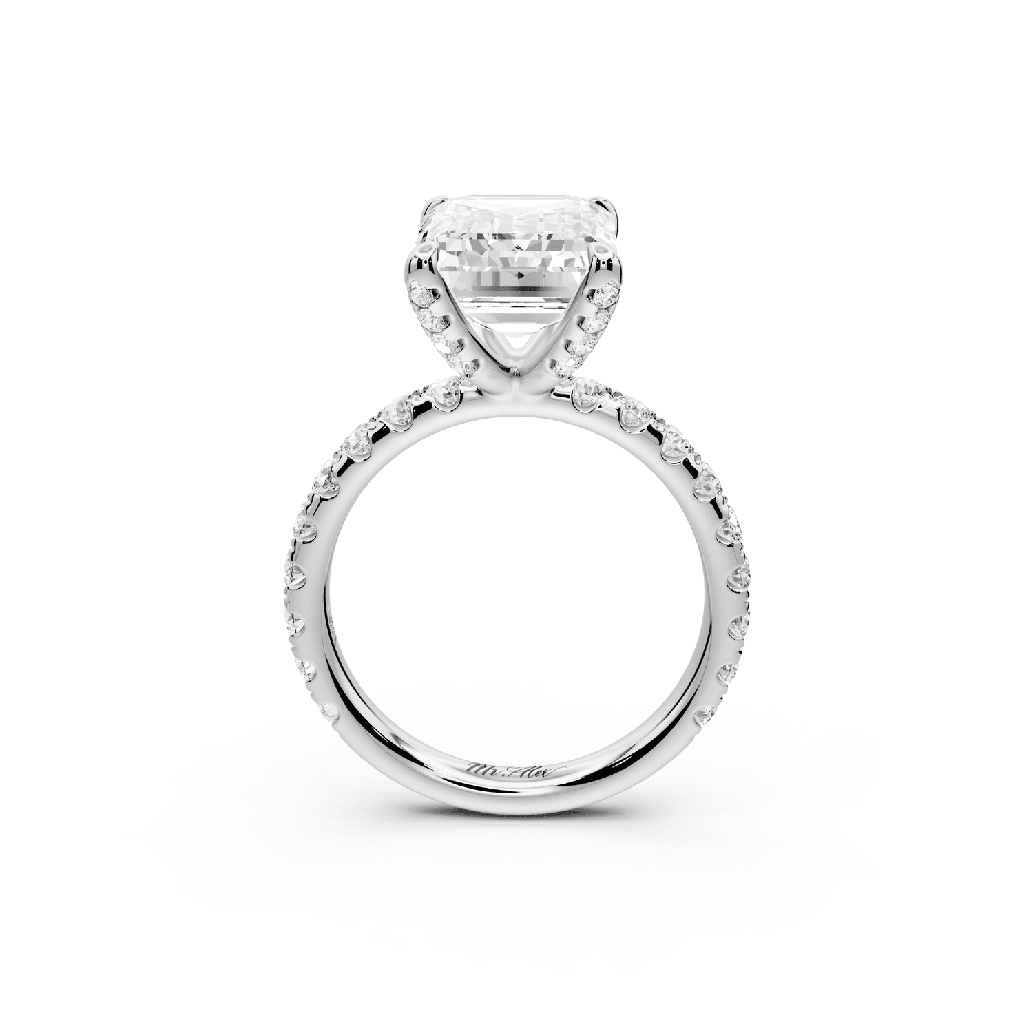 Elise - 5ct 18k white gold emerald diamond 6 - Talon Prong Diamond Crown with Pavé Engagement Ring - Mr. Alex Jewelry