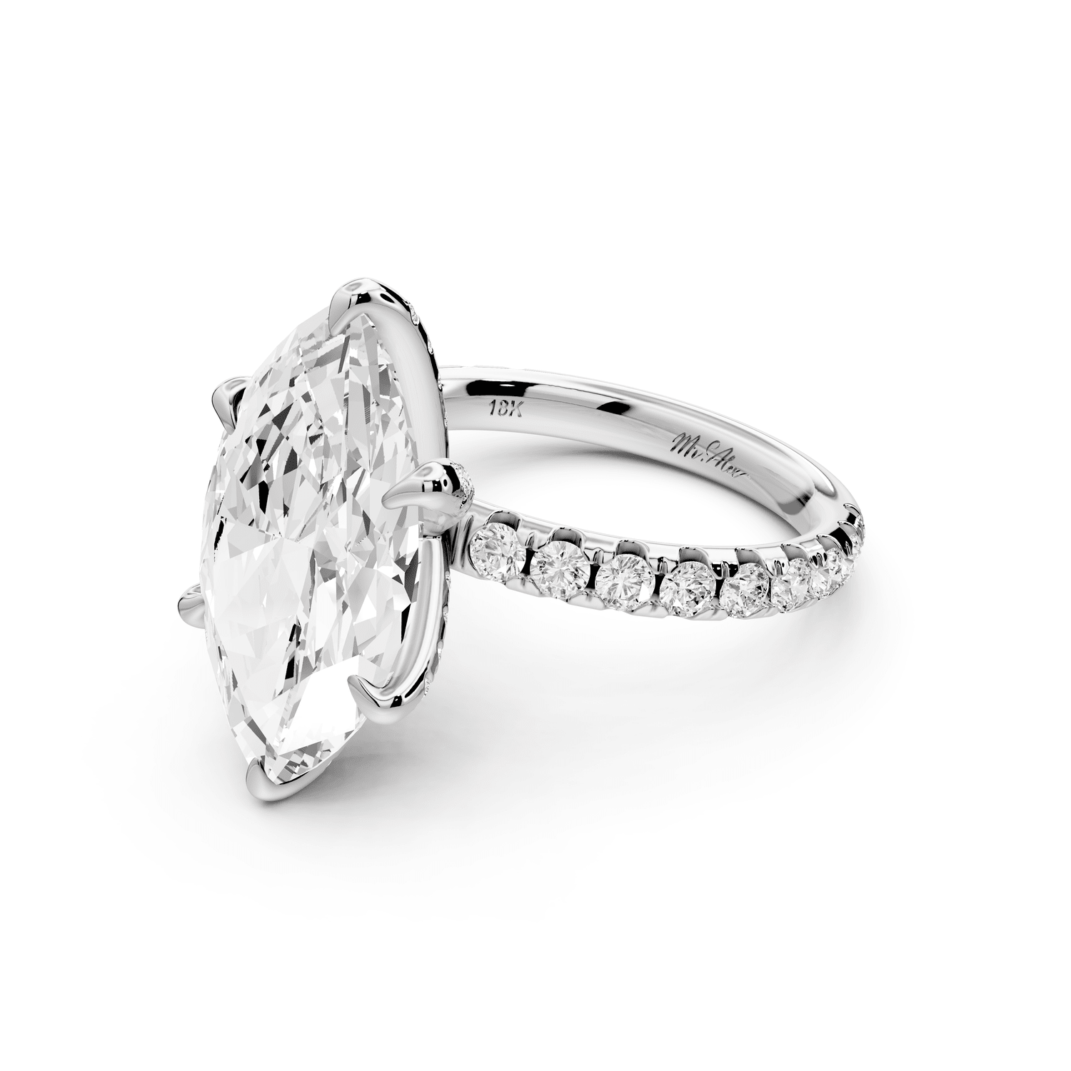 Elise - 5ct 18k white gold marquise diamond 6 - Talon Prong Diamond Crown with Pavé Engagement Ring - Mr. Alex Jewelry