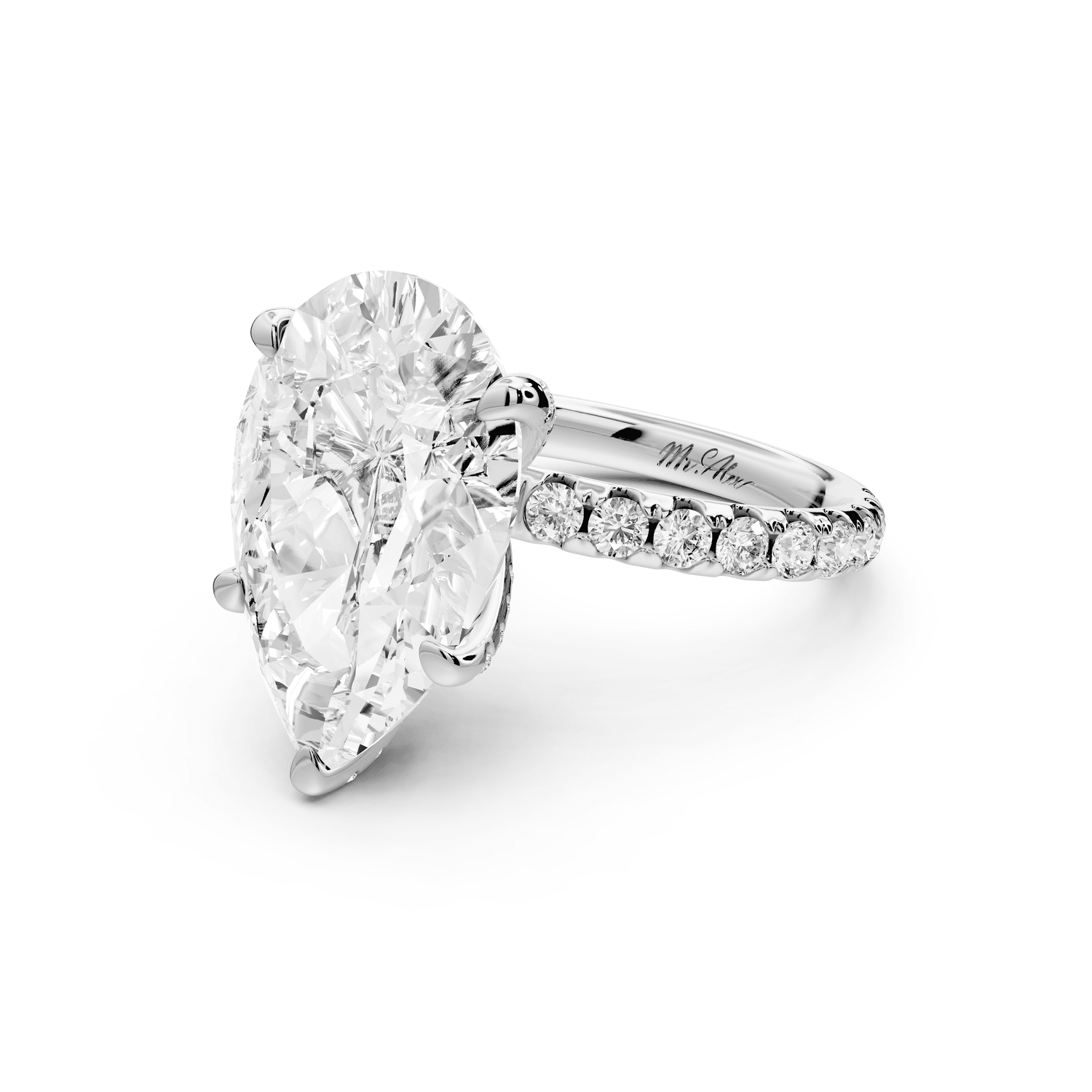 Elise - 5ct 18k white gold pear diamond 6 - Talon Prong Diamond Crown with Pavé Engagement Ring - Mr. Alex Jewelry