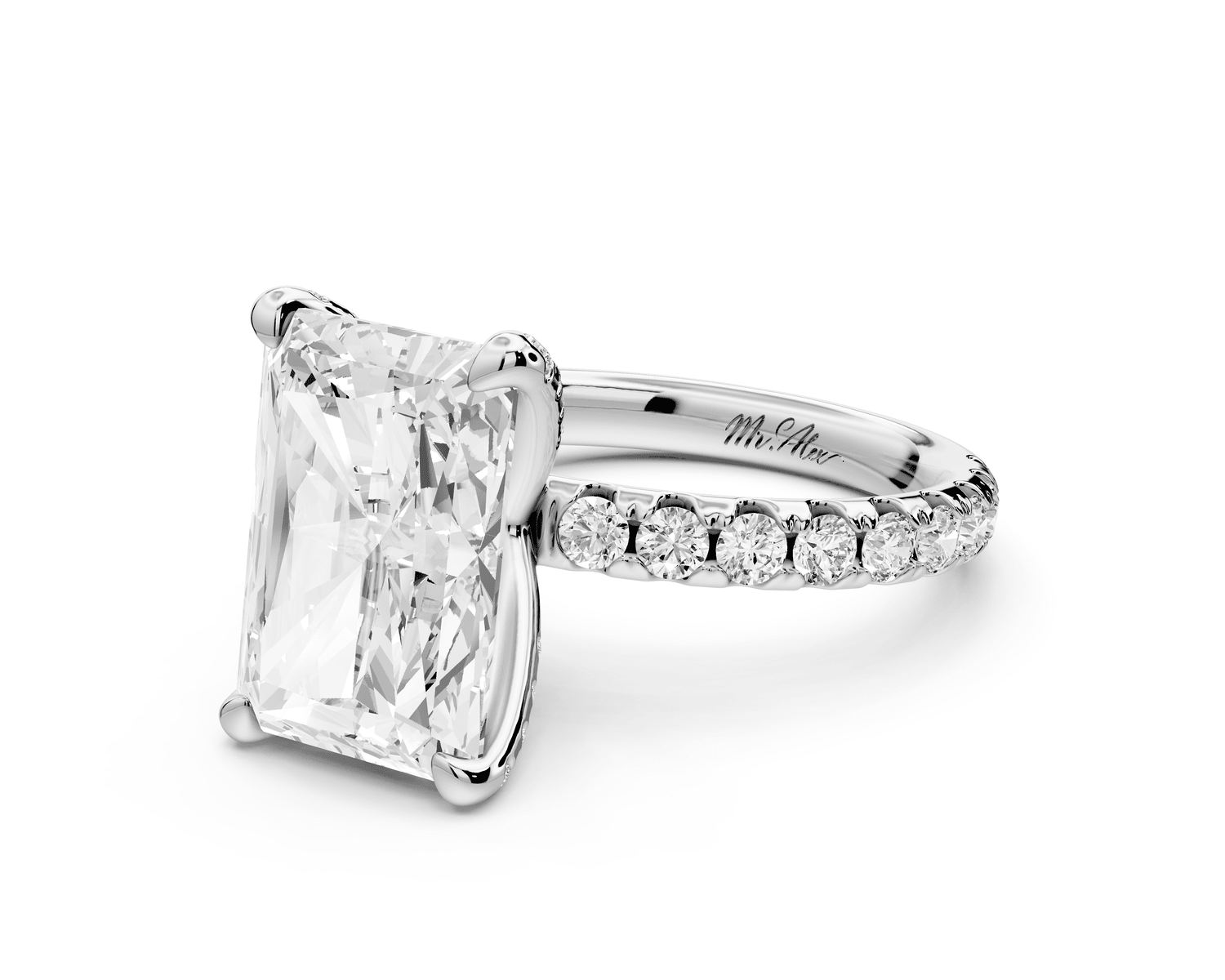 Elise - 5ct 18k white gold radiant diamond 6 - Talon Prong Diamond Crown with Pavé Engagement Ring - Mr. Alex Jewelry