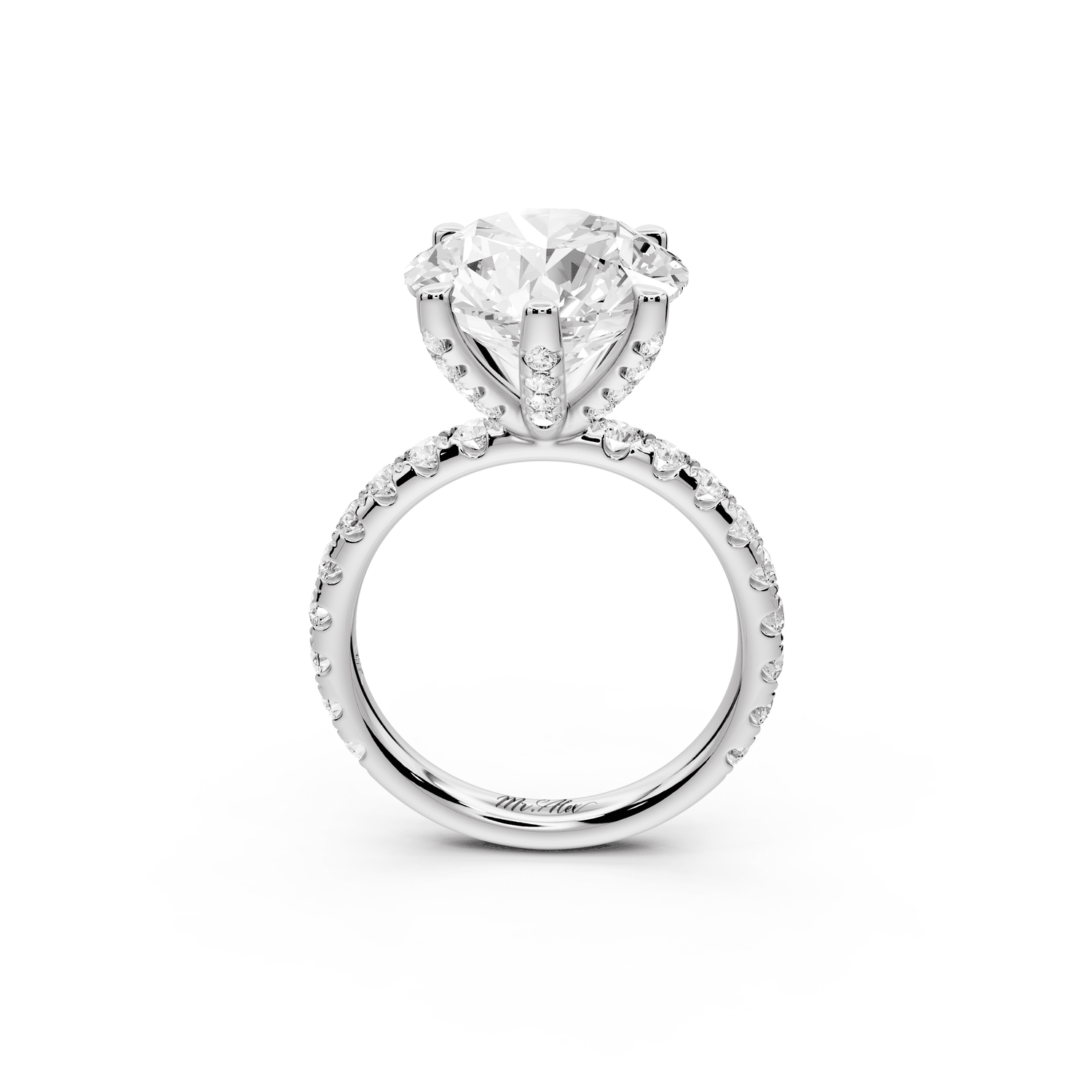 Elise - 5ct 18k white gold round diamond 6 - Talon Prong Diamond Crown with Pavé Engagement Ring - Mr. Alex Jewelry