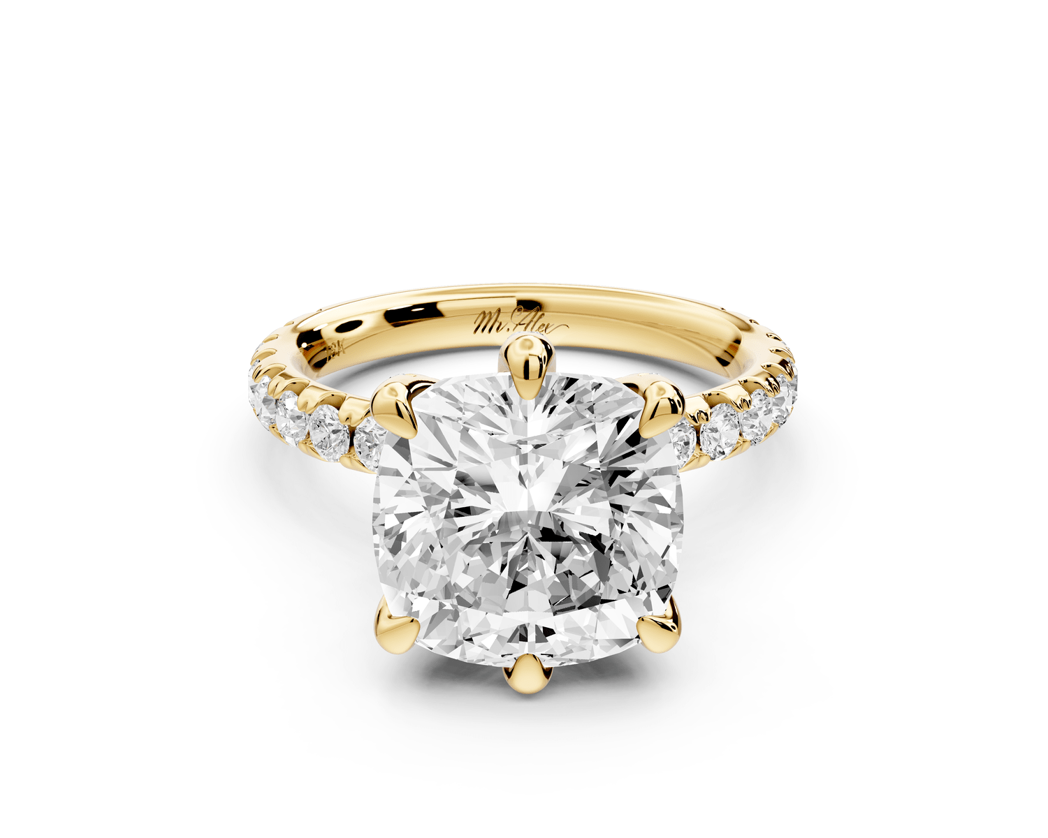 Elise - 5ct 18k yellow gold cushion diamond 6 - Talon Prong Diamond Crown with Pavé Engagement Ring - Mr. Alex Jewelry