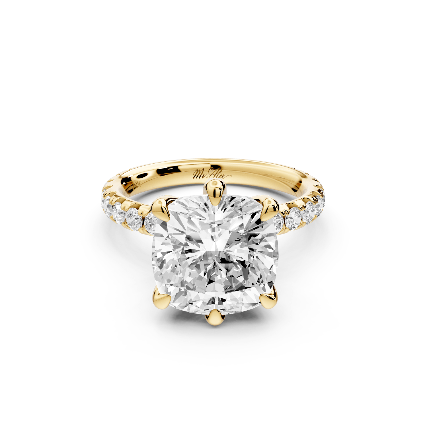 Elise - 5ct 18k yellow gold cushion diamond 6 - Talon Prong Diamond Crown with Pavé Engagement Ring - Mr. Alex Jewelry