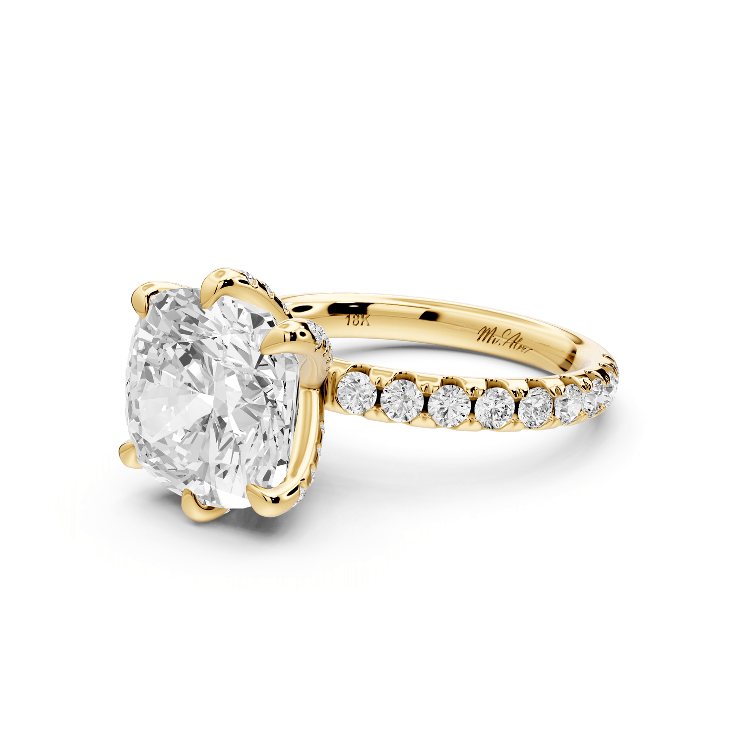 Elise - 5ct 18k yellow gold cushion diamond 6 - Talon Prong Diamond Crown with Pavé Engagement Ring - Mr. Alex Jewelry