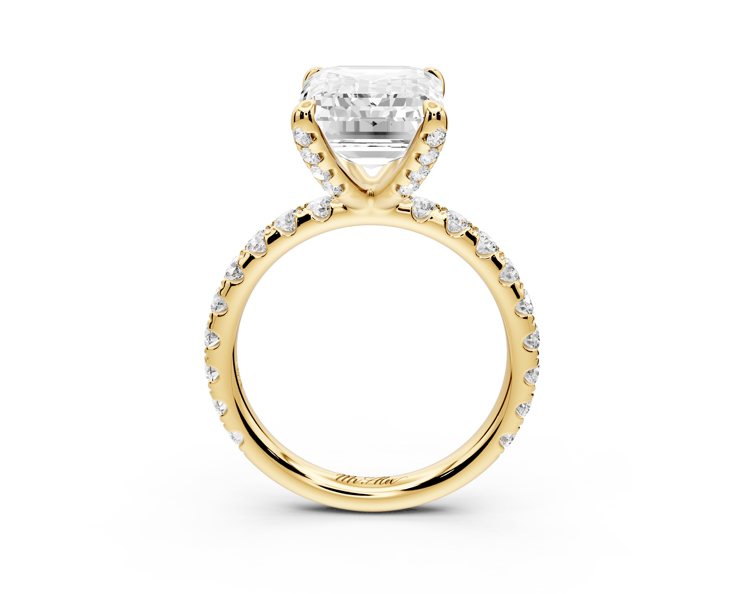 Elise - 5ct 18k yellow gold emerald diamond 6 - Talon Prong Diamond Crown with Pavé Engagement Ring - Mr. Alex Jewelry