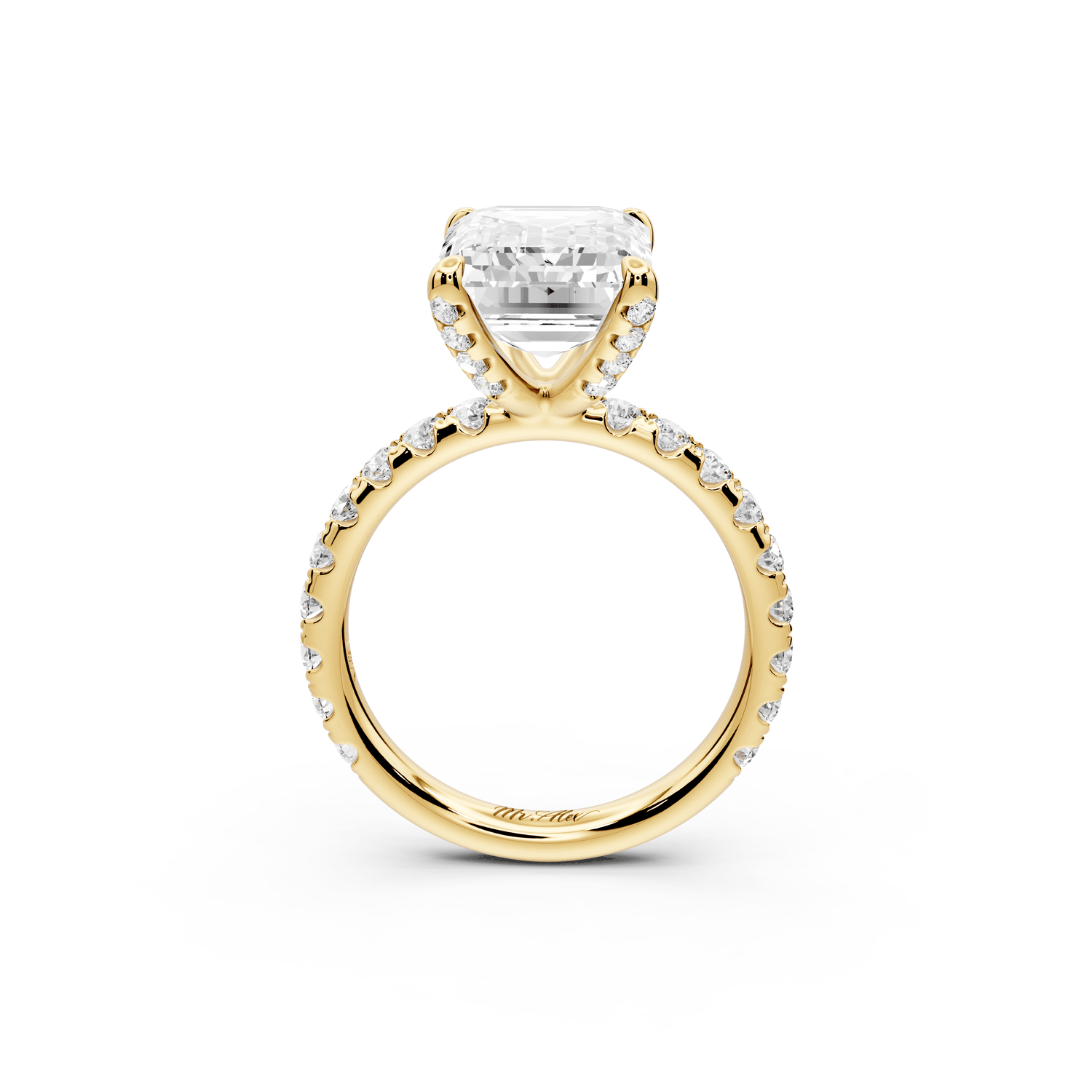 Elise - 5ct 18k yellow gold emerald diamond 6 - Talon Prong Diamond Crown with Pavé Engagement Ring - Mr. Alex Jewelry