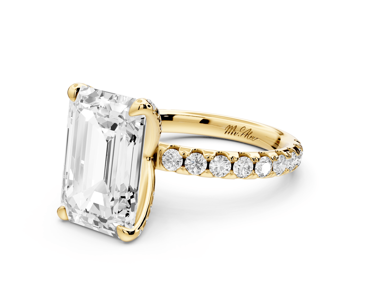 Elise - 5ct 18k yellow gold emerald diamond 6 - Talon Prong Diamond Crown with Pavé Engagement Ring - Mr. Alex Jewelry