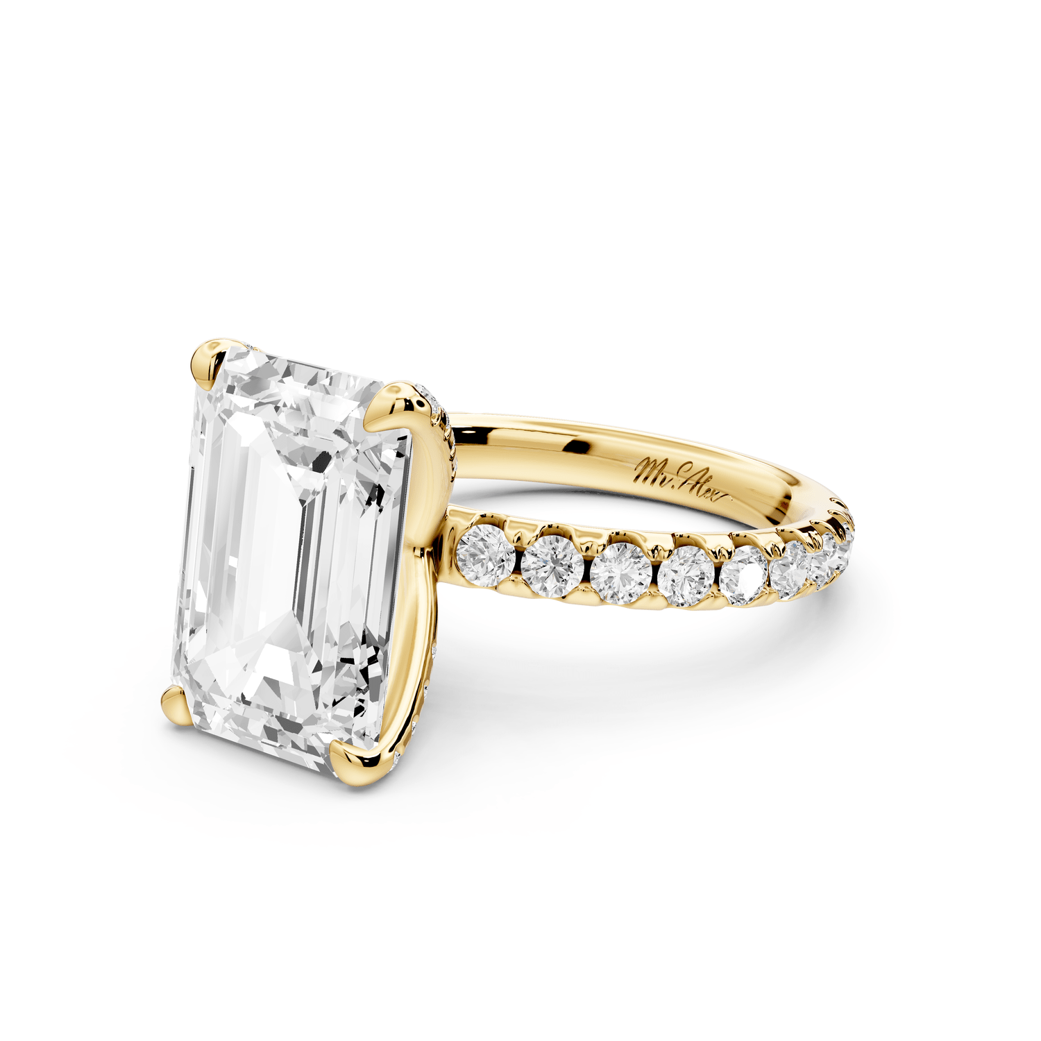 Elise - 5ct 18k yellow gold emerald diamond 6 - Talon Prong Diamond Crown with Pavé Engagement Ring - Mr. Alex Jewelry