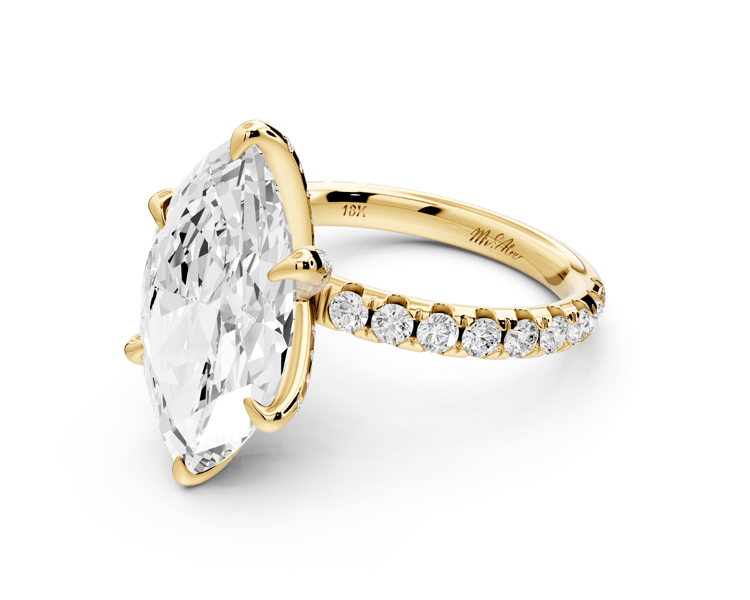 Elise - 5ct 18k yellow gold marquise diamond 6 - Talon Prong Diamond Crown with Pavé Engagement Ring - Mr. Alex Jewelry