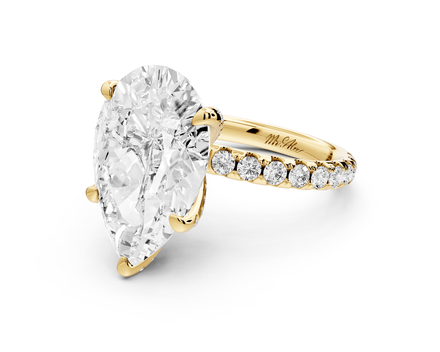 Elise - 5ct 18k yellow gold pear diamond 6 - Talon Prong Diamond Crown with Pavé Engagement Ring - Mr. Alex Jewelry