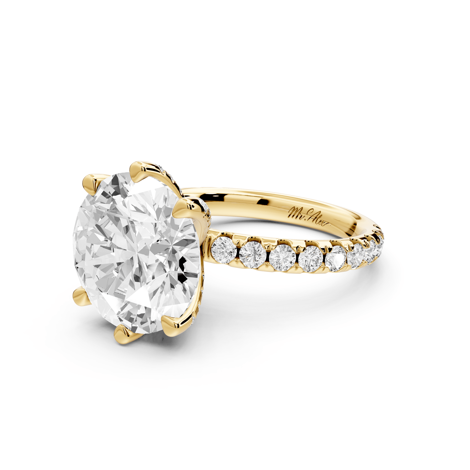 Elise - 5ct 18k yellow gold round diamond 6 - Talon Prong Diamond Crown with Pavé Engagement Ring - Mr. Alex Jewelry