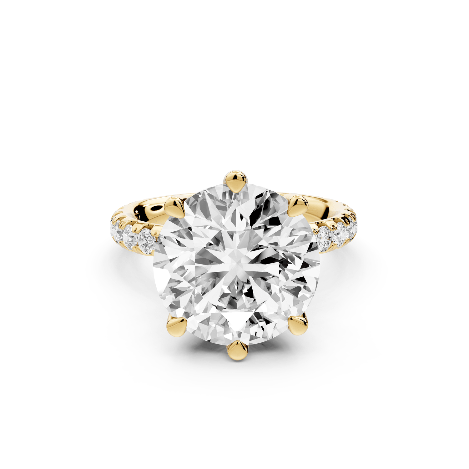 Elise - 5ct 18k yellow gold round diamond 6 - Talon Prong Diamond Crown with Pavé Engagement Ring - Mr. Alex Jewelry