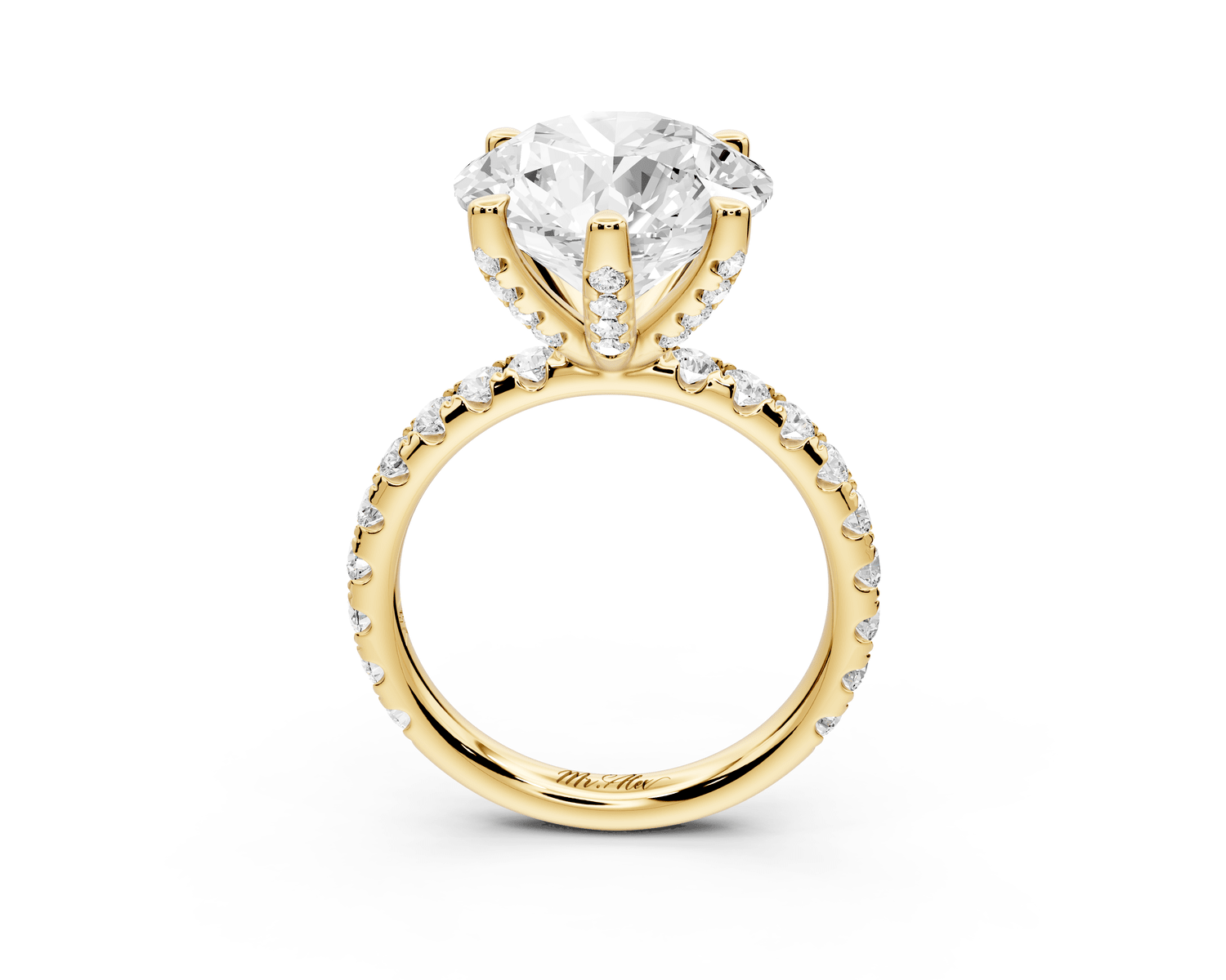 Elise - 5ct 18k yellow gold round diamond 6 - Talon Prong Diamond Crown with Pavé Engagement Ring - Mr. Alex Jewelry