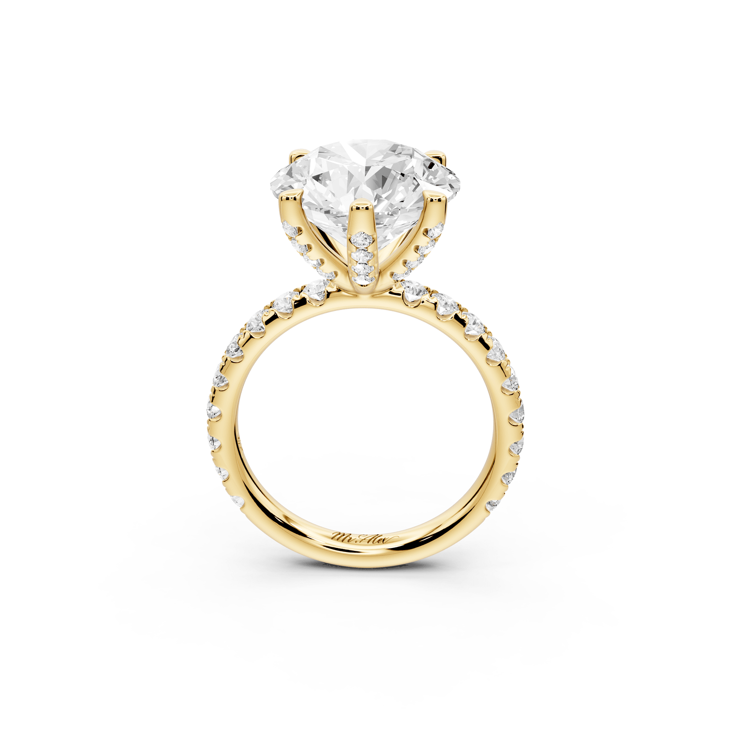 Elise - 5ct 18k yellow gold round diamond 6 - Talon Prong Diamond Crown with Pavé Engagement Ring - Mr. Alex Jewelry