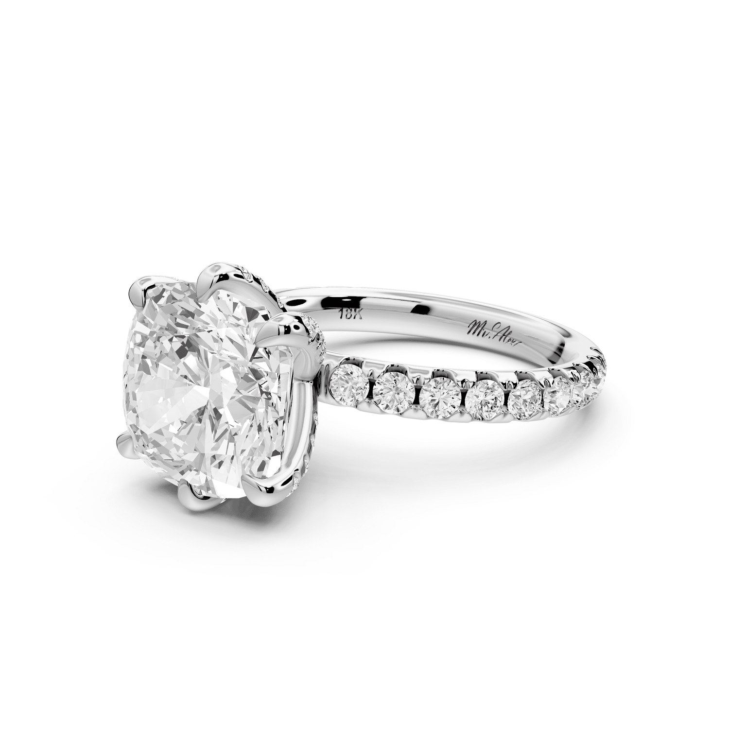 Elise - 5ct platinum cushion diamond 6 - Talon Prong Diamond Crown with Pavé Engagement Ring - Mr. Alex Jewelry